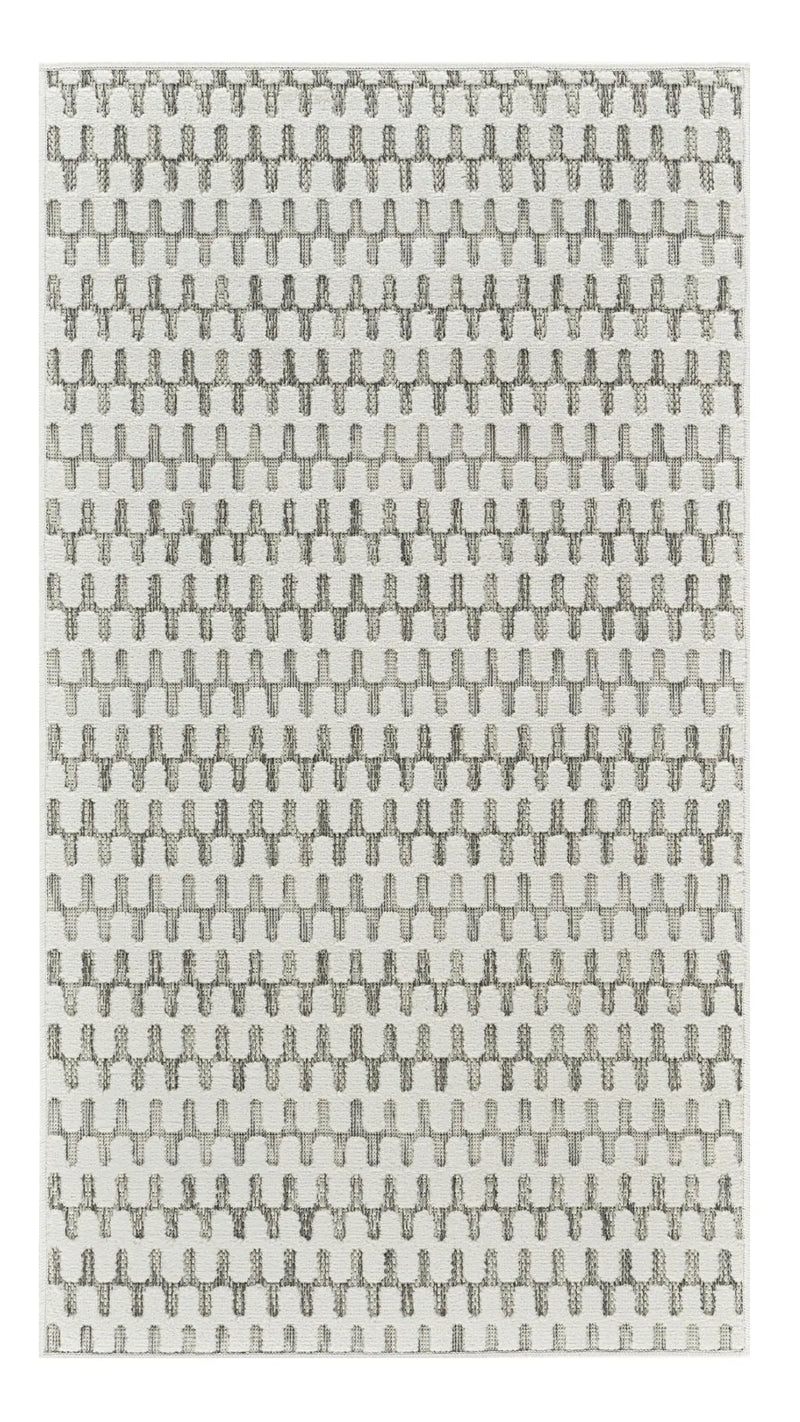 8' Cream and Beige Geometric Distressed Indoor Outdoor Runner Rug Homeroots Outdoor