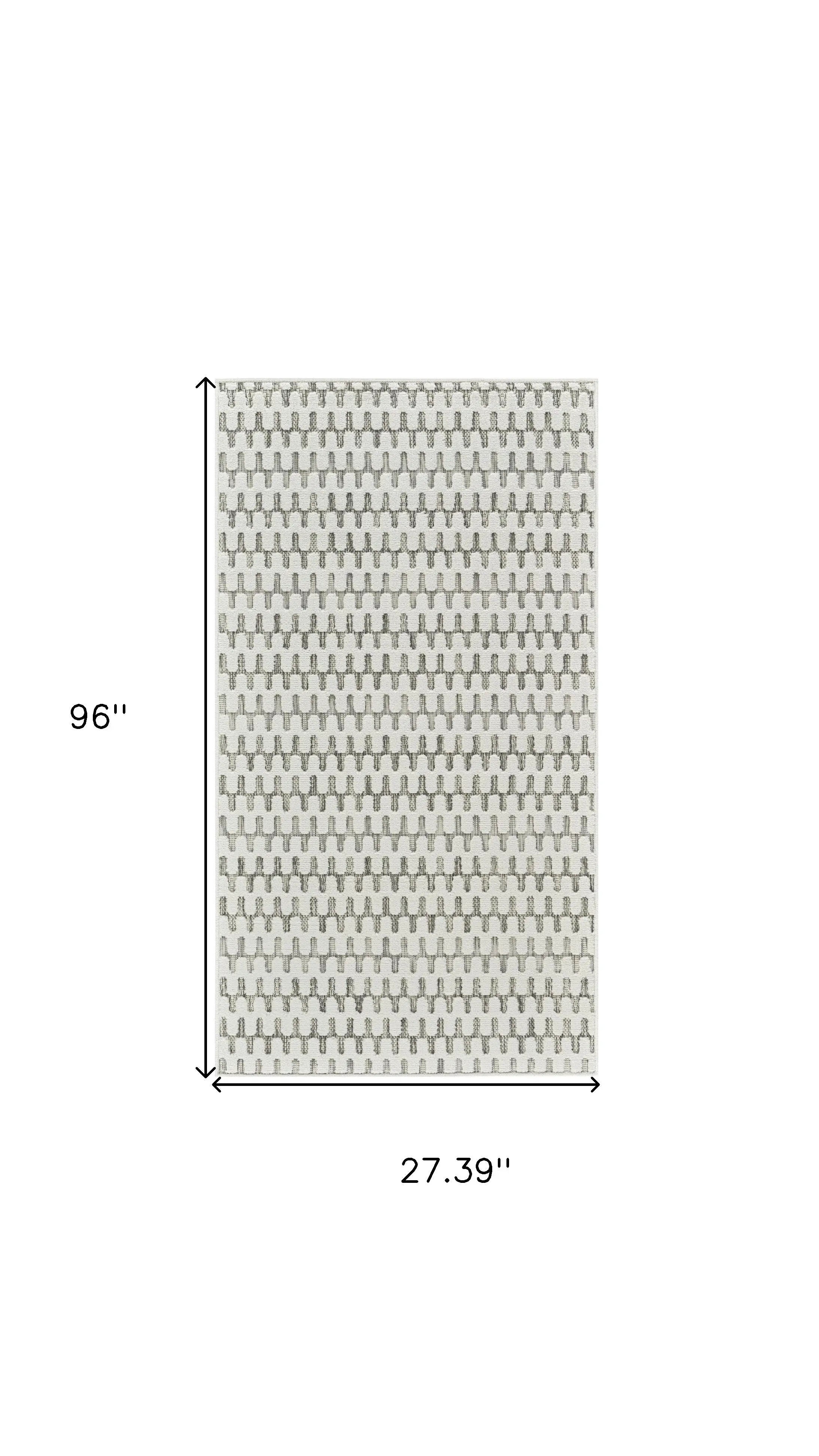 8' Cream and Beige Geometric Distressed Indoor Outdoor Runner Rug Homeroots Outdoor