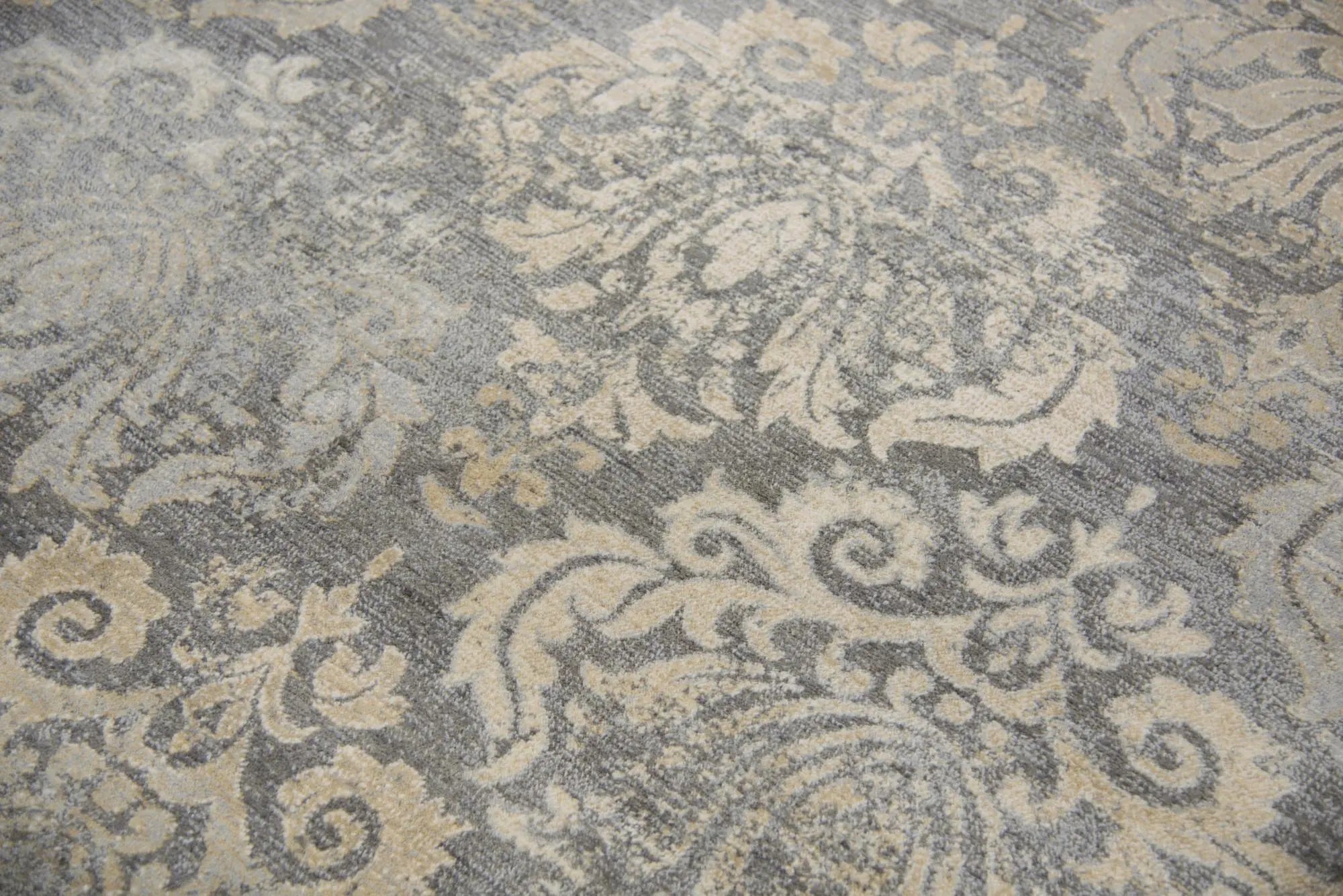 8' Dark Gray And Tan New Zealand Lambs Wool Damask Hand Carved Handmade Area Rug Homeroots Home Decor