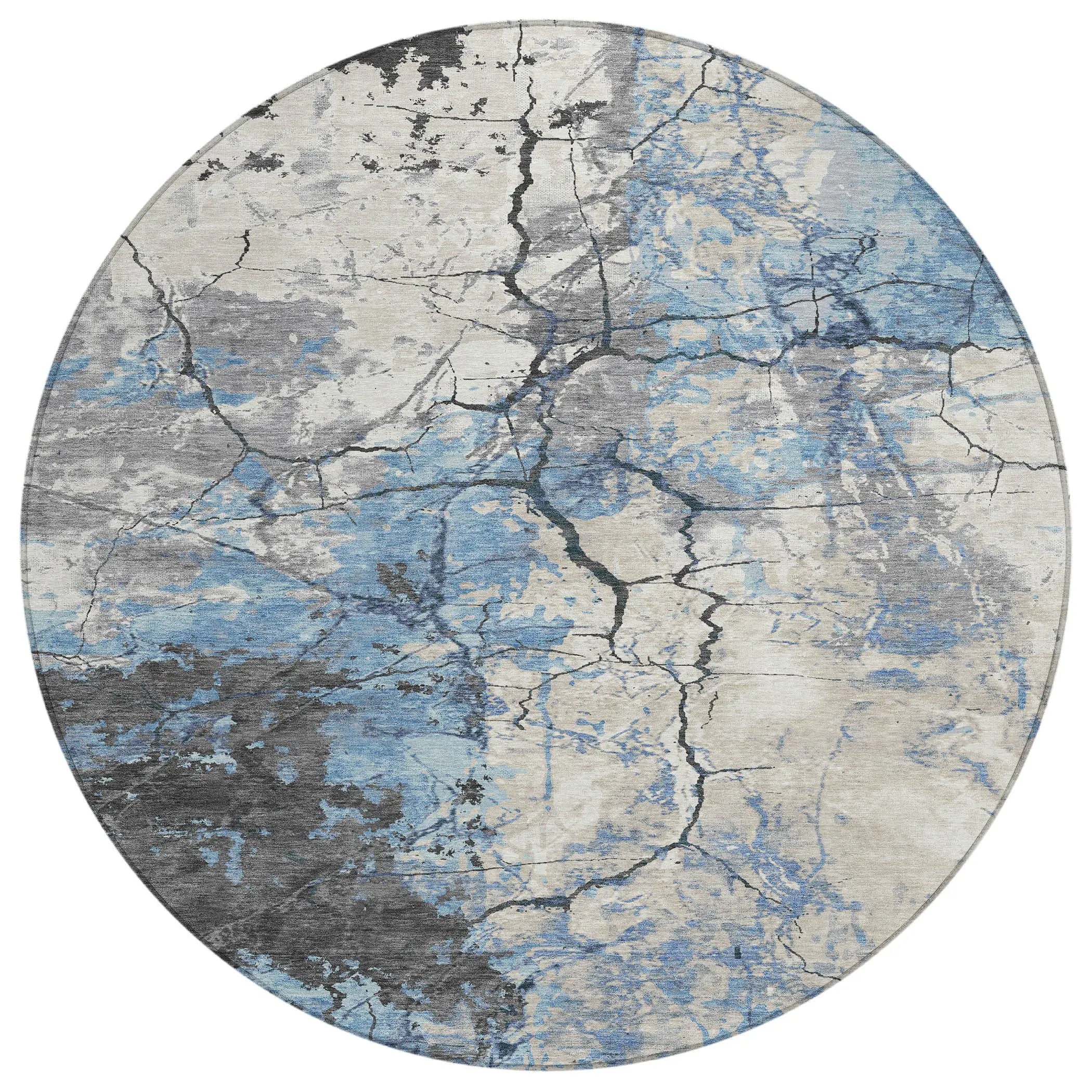 8' Denim Blue And Blue Round Abstract Washable Indoor Outdoor Area Rug Homeroots Outdoor