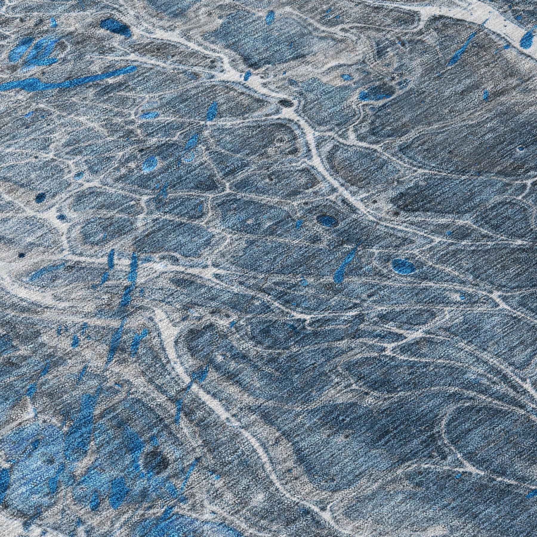 8' Denim Blue And Blue Round Abstract Washable Indoor Outdoor Area Rug Homeroots Outdoor