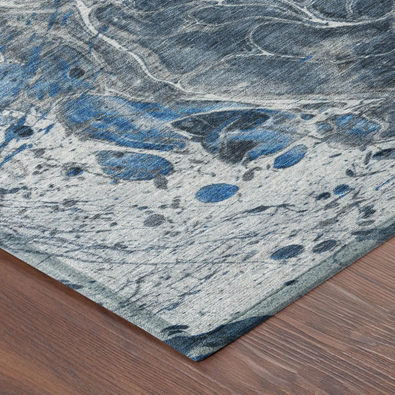 8' Denim Blue And Blue Round Abstract Washable Indoor Outdoor Area Rug Homeroots Outdoor