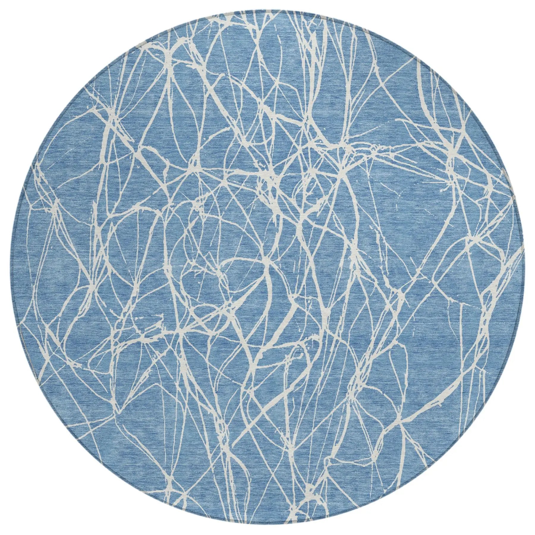 8' Denim Blue And Blue Round Abstract Washable Indoor Outdoor Area Rug Homeroots Outdoor