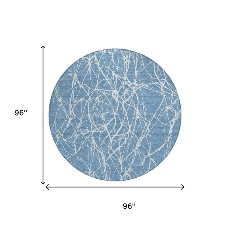 8' Denim Blue And Blue Round Abstract Washable Indoor Outdoor Area Rug Homeroots Outdoor