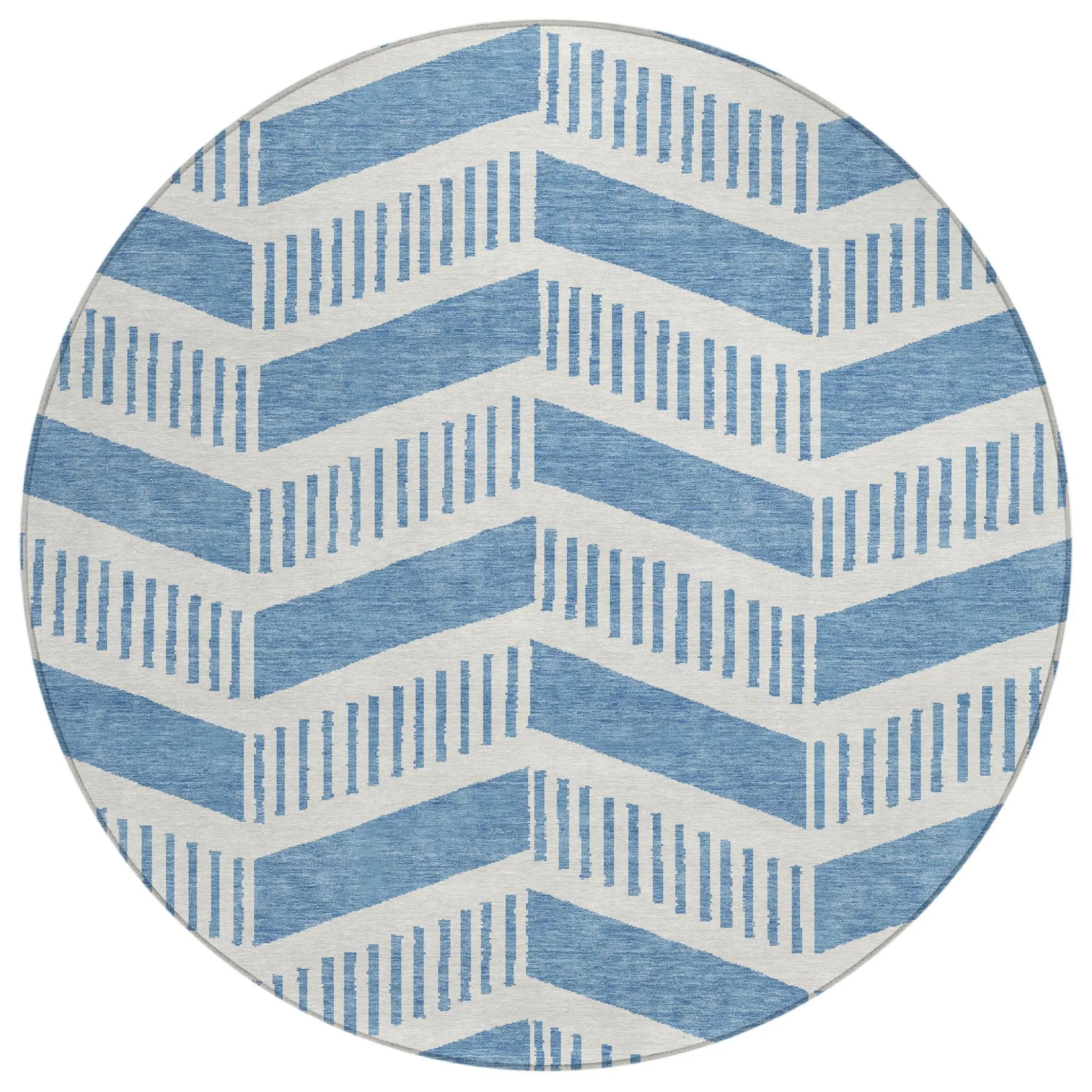 8' Denim Blue And Blue Round Geometric Washable Indoor Outdoor Area Rug Homeroots Outdoor