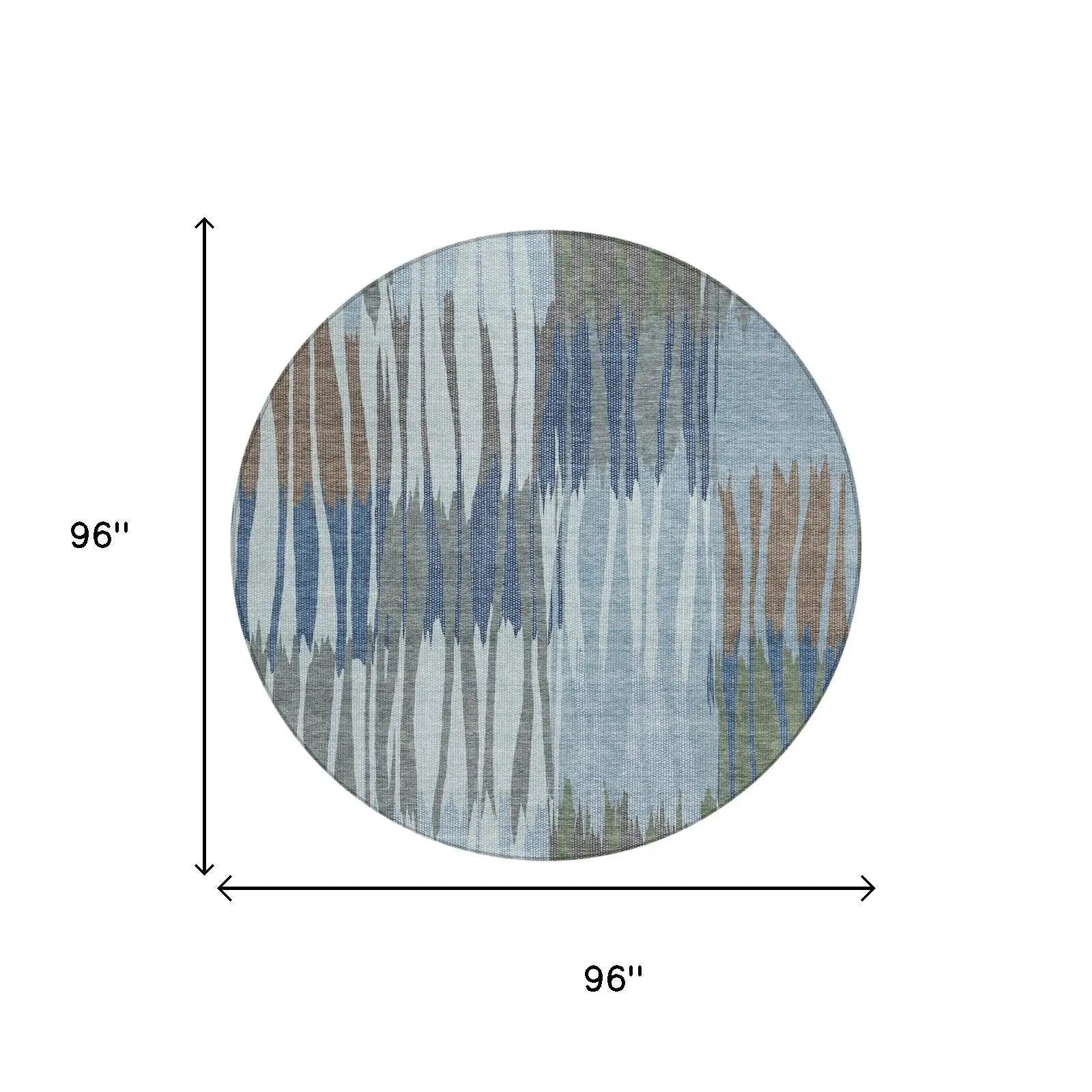 8' Denim Blue And Blue Round Striped Washable Indoor Outdoor Area Rug Homeroots Outdoor