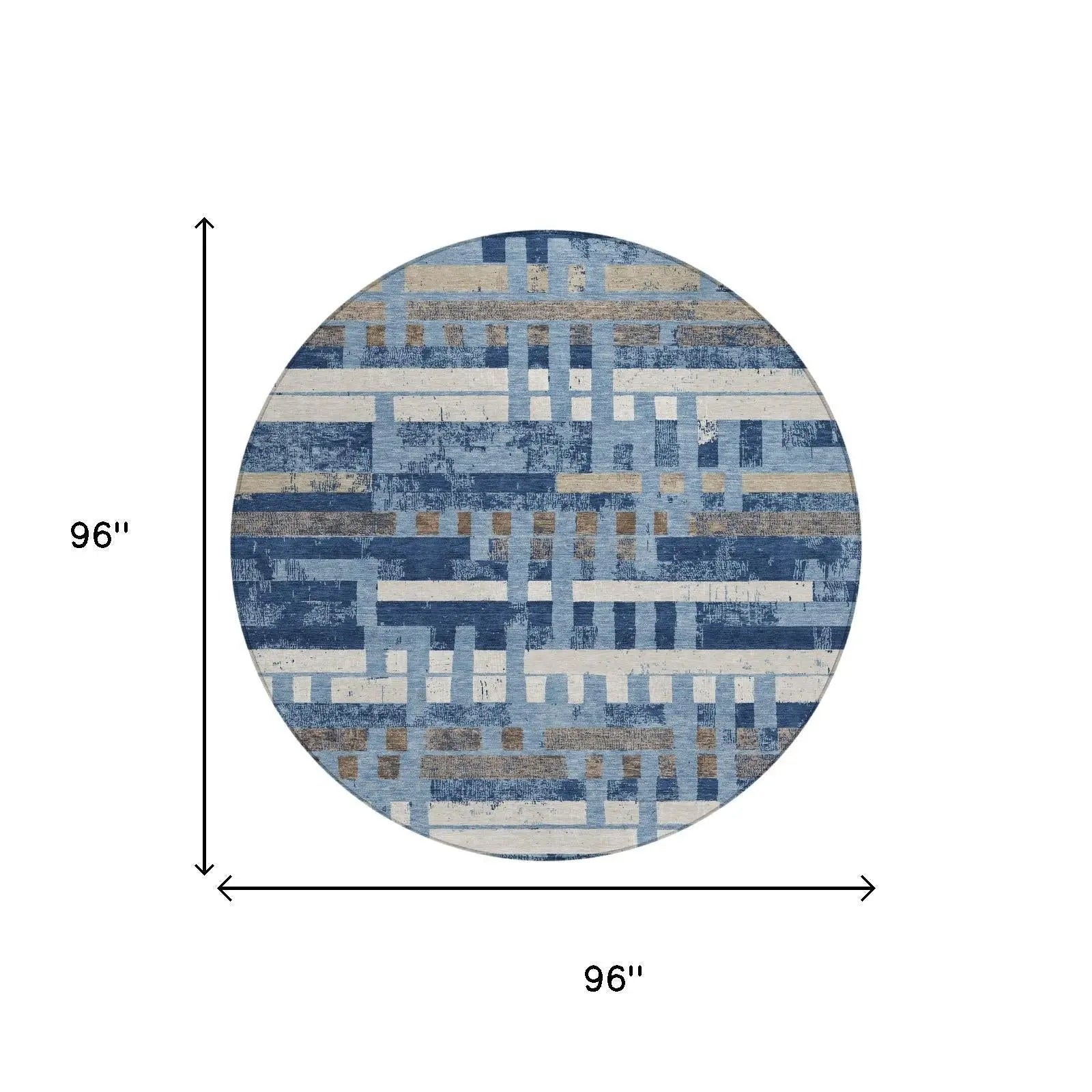 8' Denim Blue And Blue Round Striped Washable Indoor Outdoor Area Rug Homeroots Outdoor