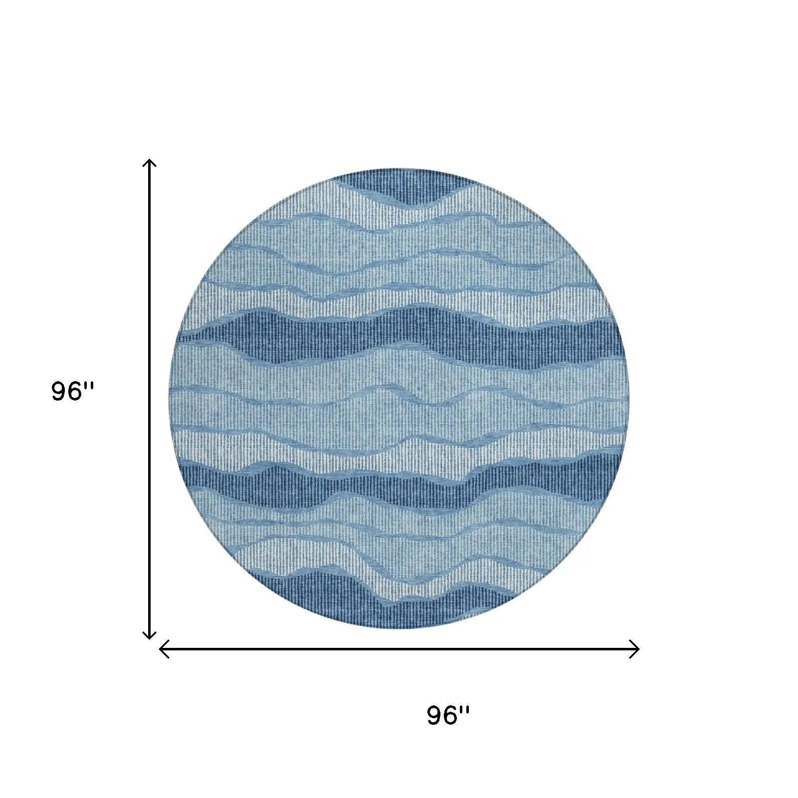8' Denim Blue And Blue Round Striped Washable Indoor Outdoor Area Rug Homeroots Outdoor