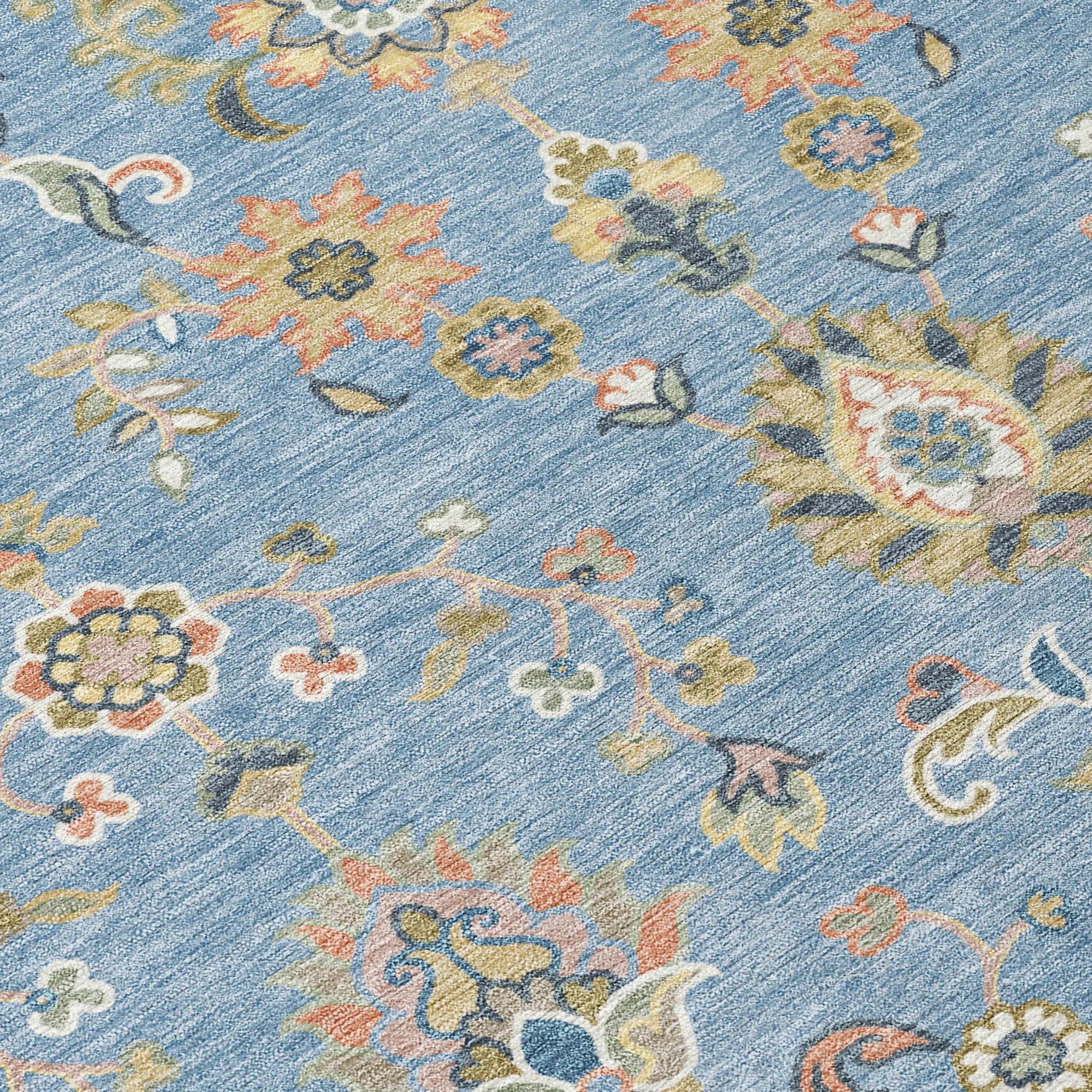 8' Denim Blue And Copper Round Abstract Washable Indoor Outdoor Area Rug Homeroots Outdoor
