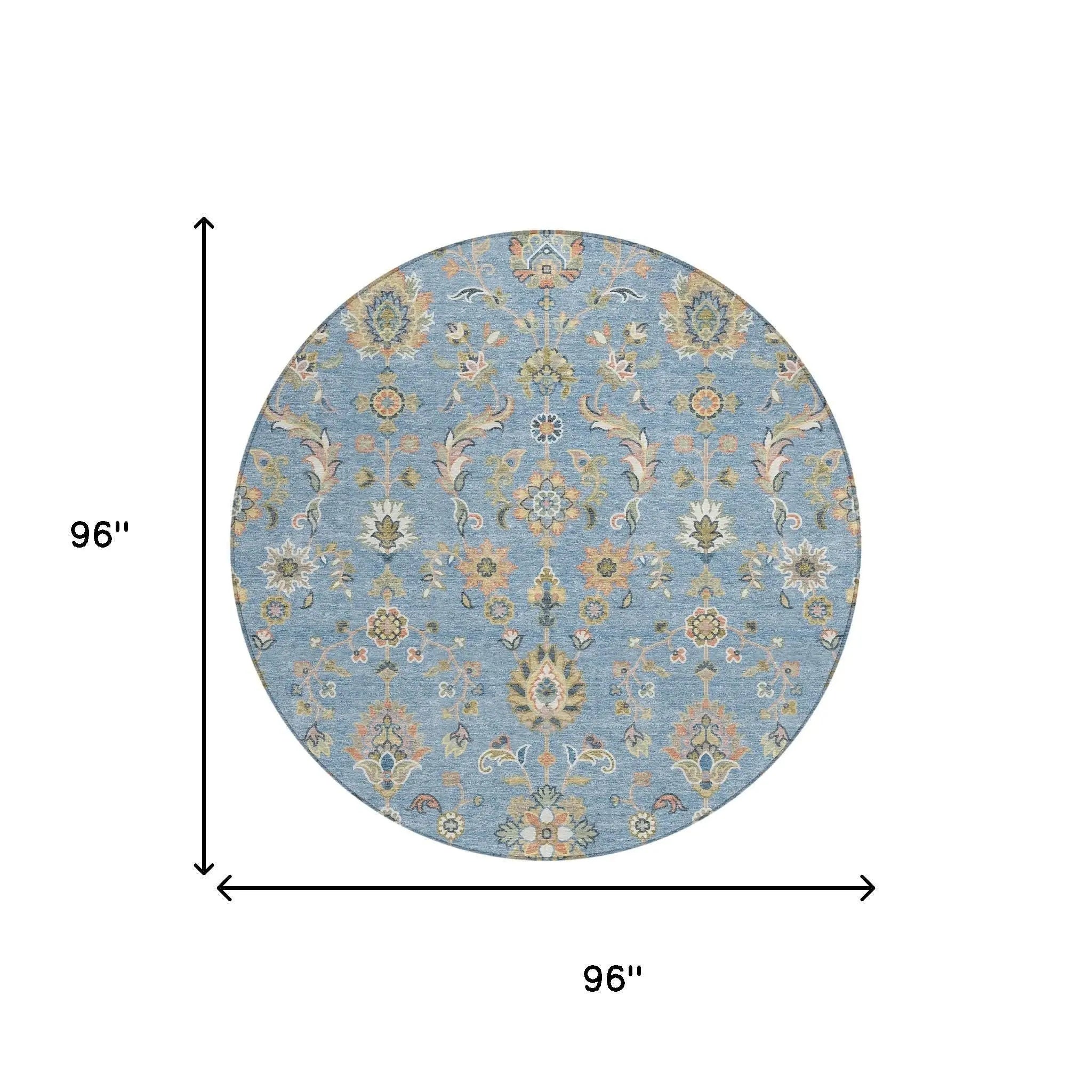 8' Denim Blue And Copper Round Abstract Washable Indoor Outdoor Area Rug Homeroots Outdoor