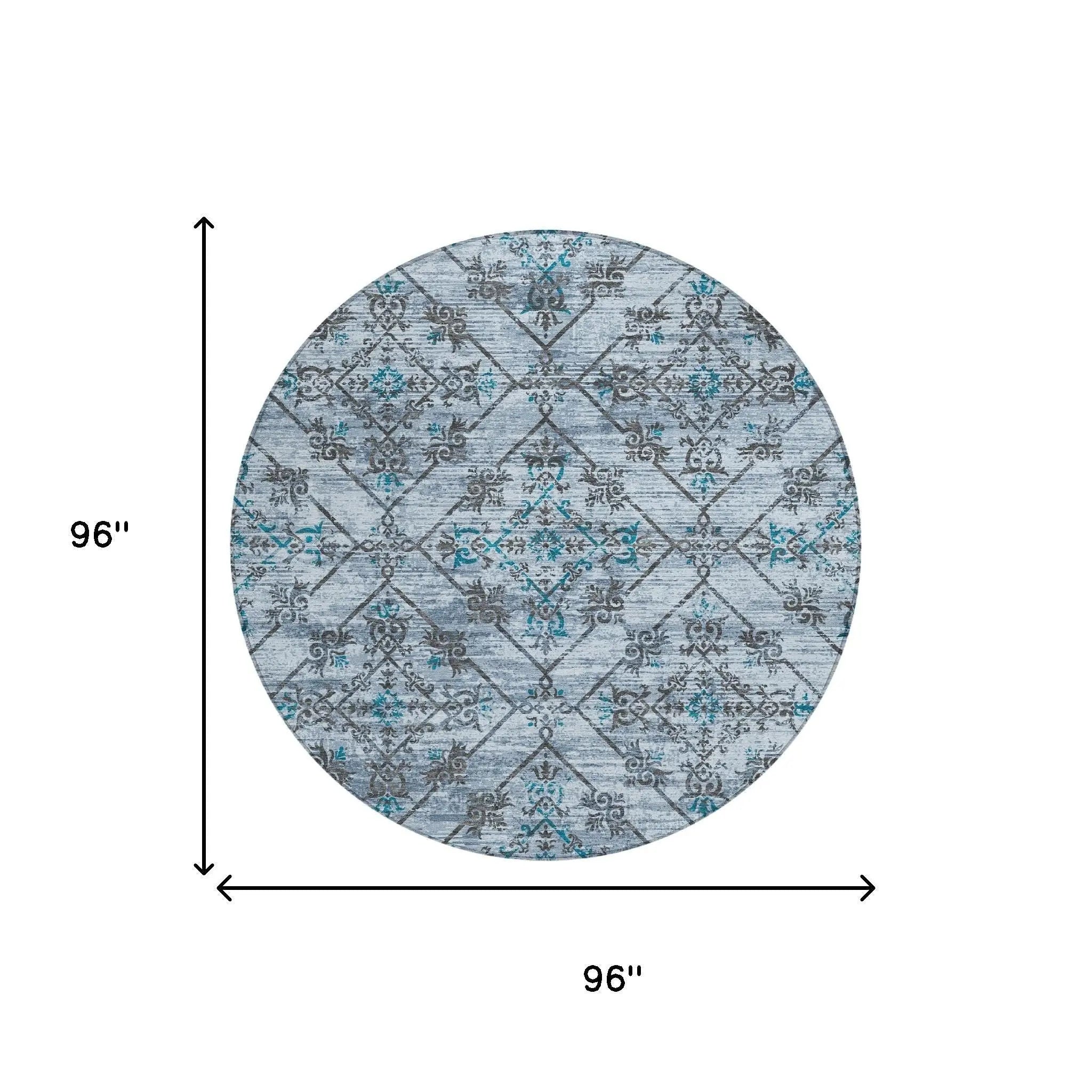 8' Denim Blue And Ivory Round Geometric Washable Indoor Outdoor Area Rug Homeroots Outdoor