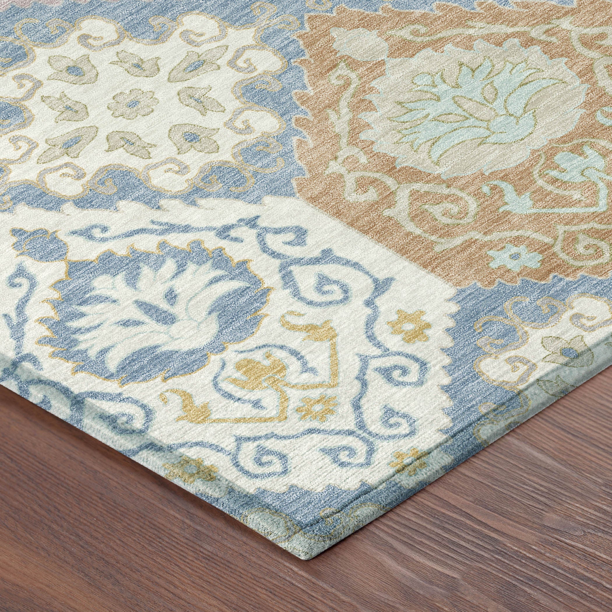 8' Denim Blue And Ivory Round Geometric Washable Indoor Outdoor Area Rug Homeroots Outdoor
