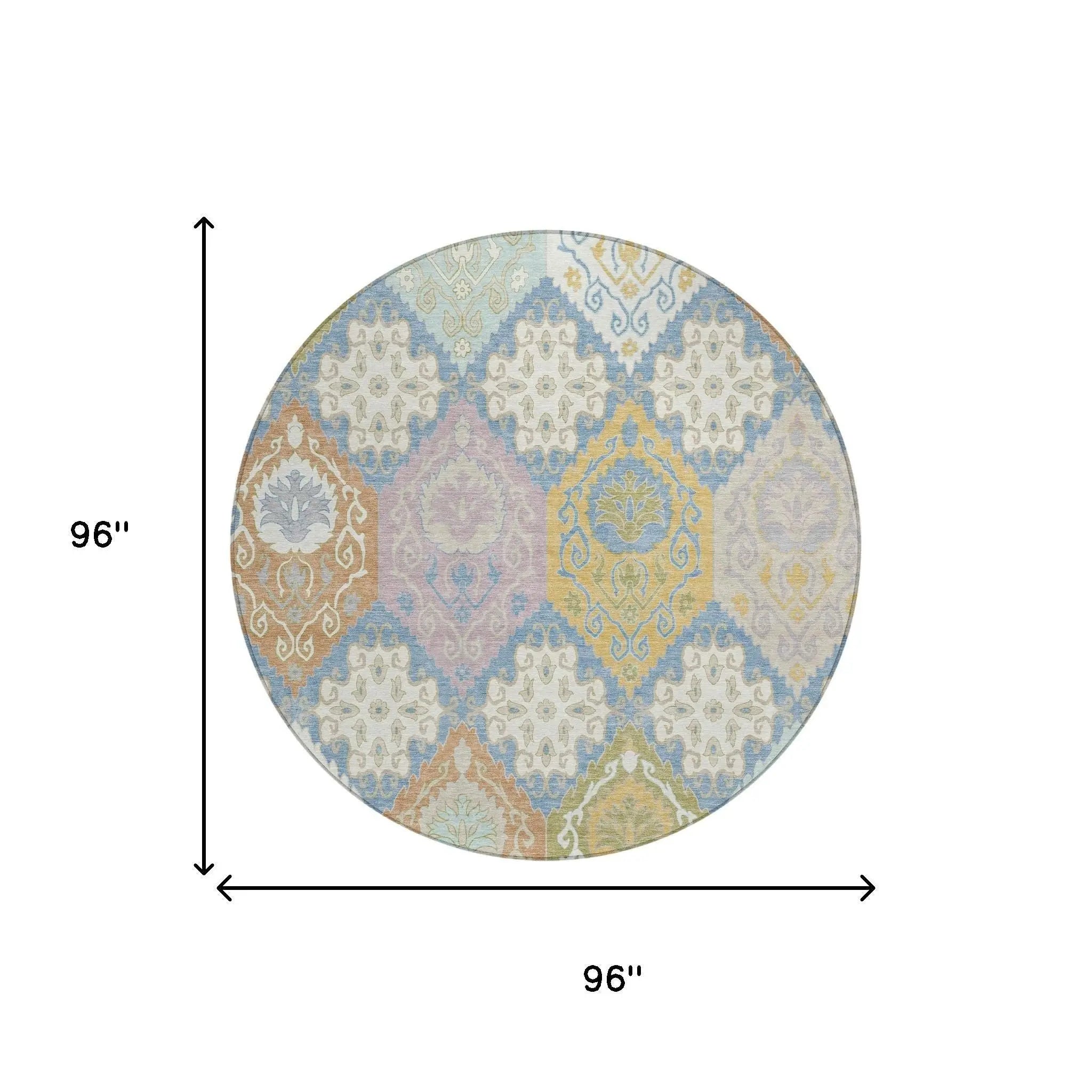 8' Denim Blue And Ivory Round Geometric Washable Indoor Outdoor Area Rug Homeroots Outdoor