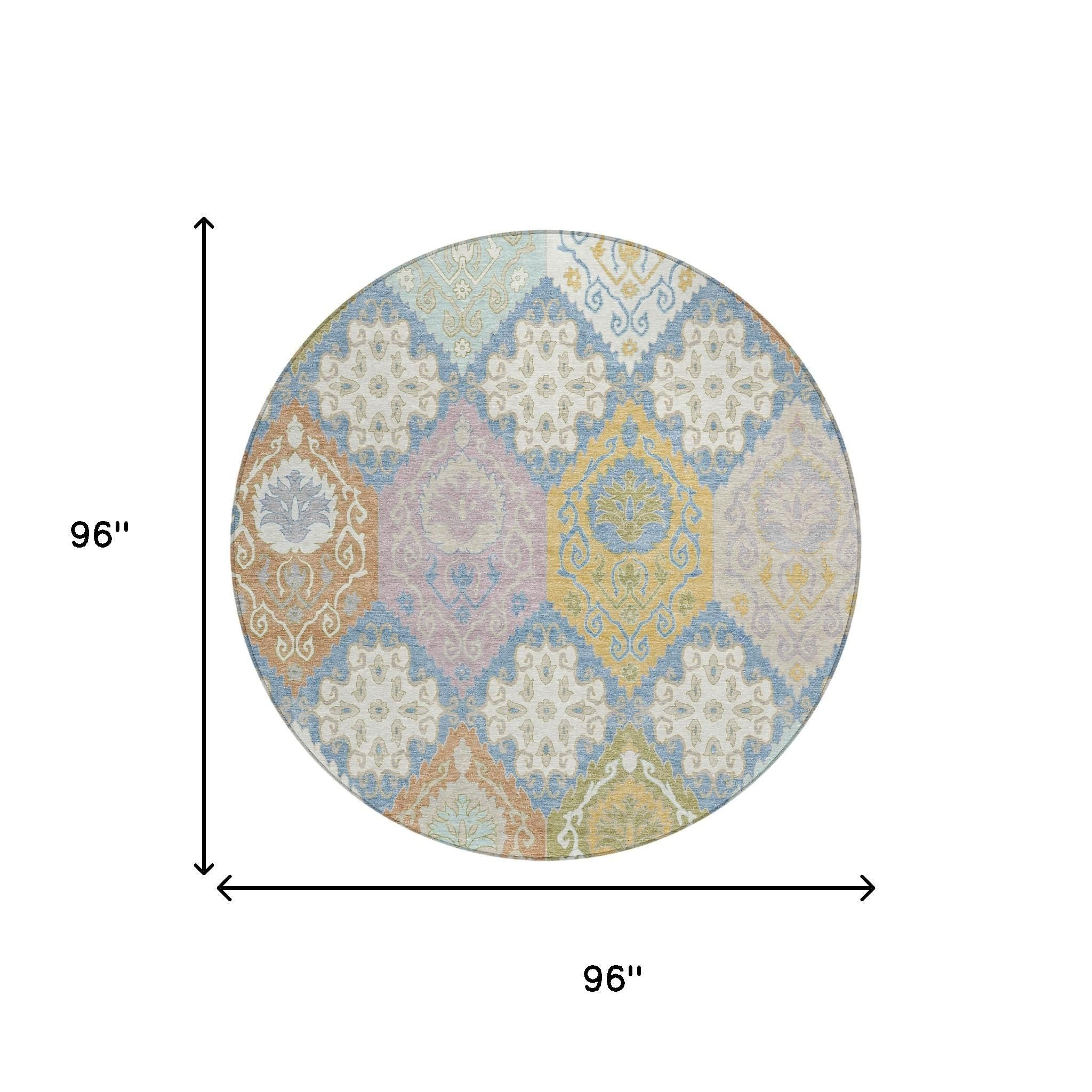 8' Denim Blue And Ivory Round Geometric Washable Indoor Outdoor Area Rug Homeroots Outdoor
