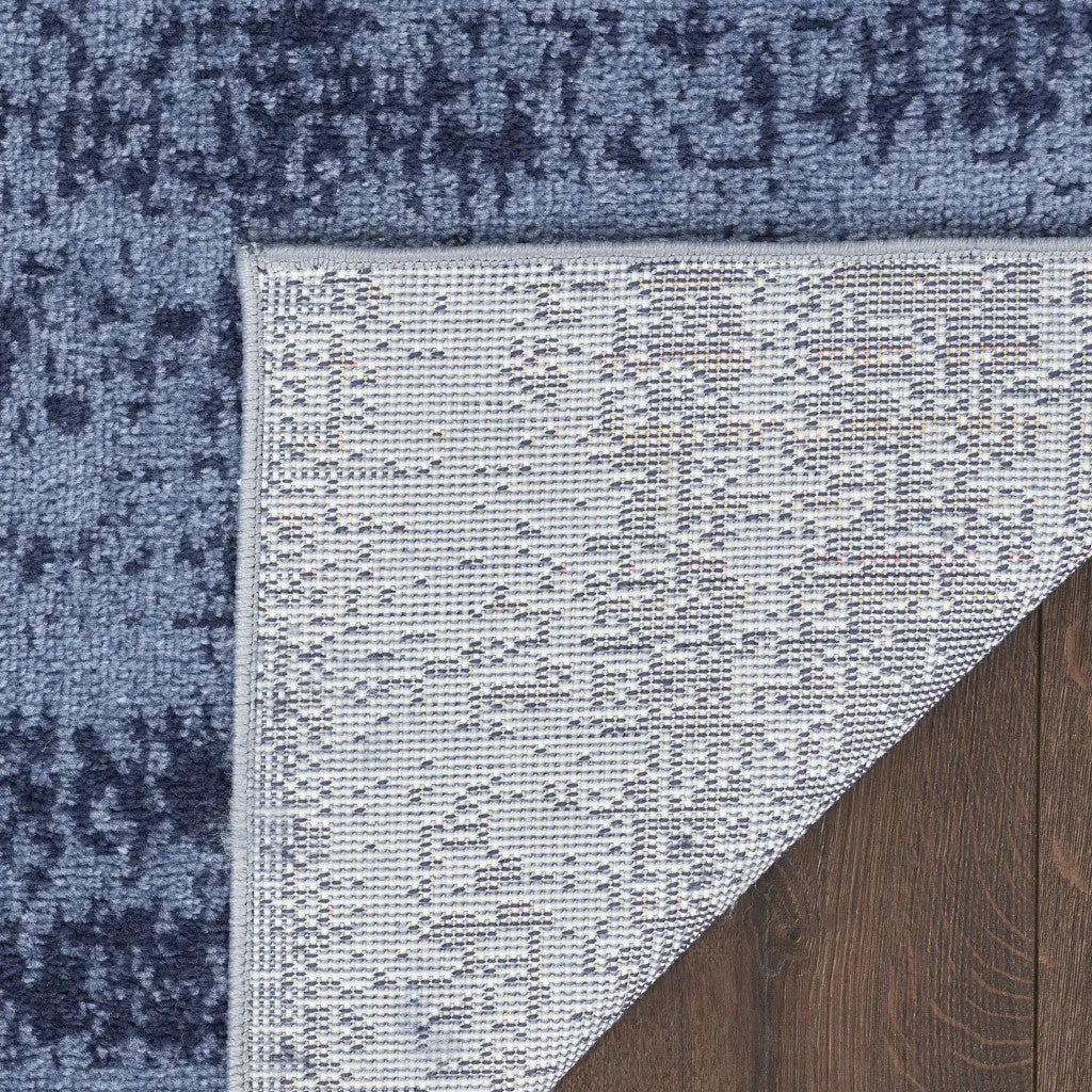 8' Denim Blue And Navy Blue Abstract Indoor Outdoor Runner Rug Homeroots Outdoor