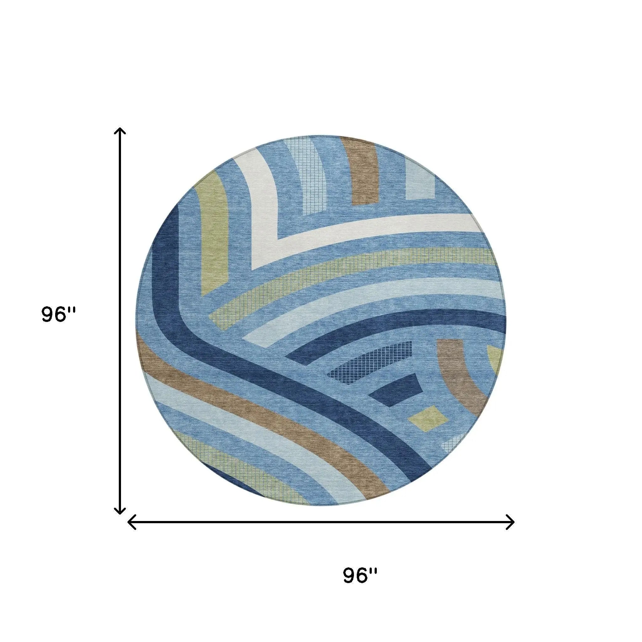 8' Denim Blue And Navy Blue Round Abstract Washable Indoor Outdoor Area Rug Homeroots Outdoor
