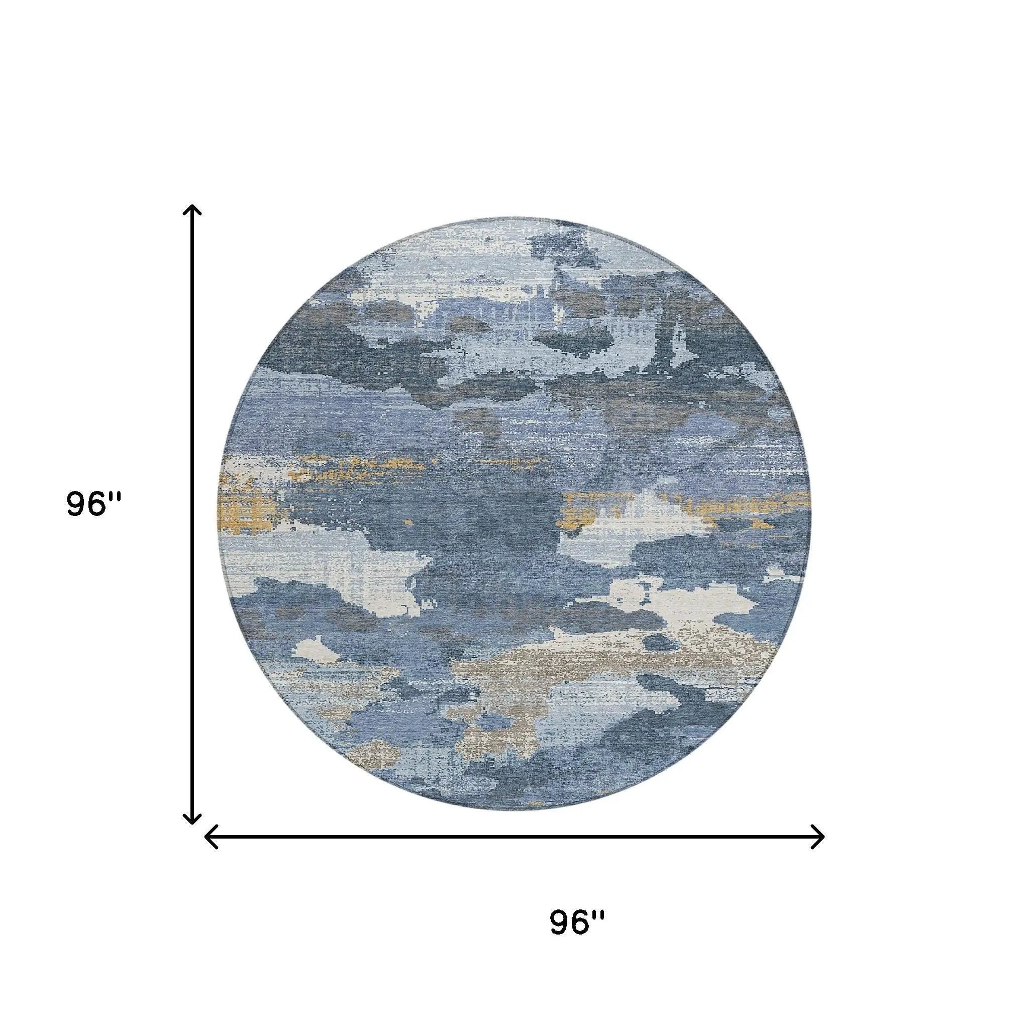 8' Denim Blue And Sky Blue Round Abstract Washable Indoor Outdoor Area Rug Homeroots Outdoor