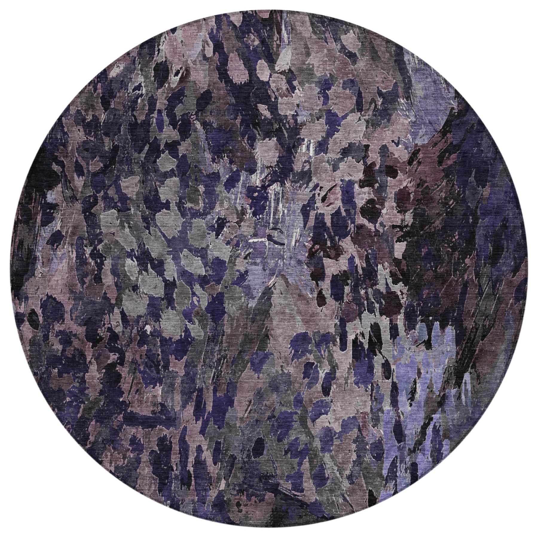 8' Eggplant And Purple Round Abstract Washable Indoor Outdoor Area Rug Homeroots Outdoor
