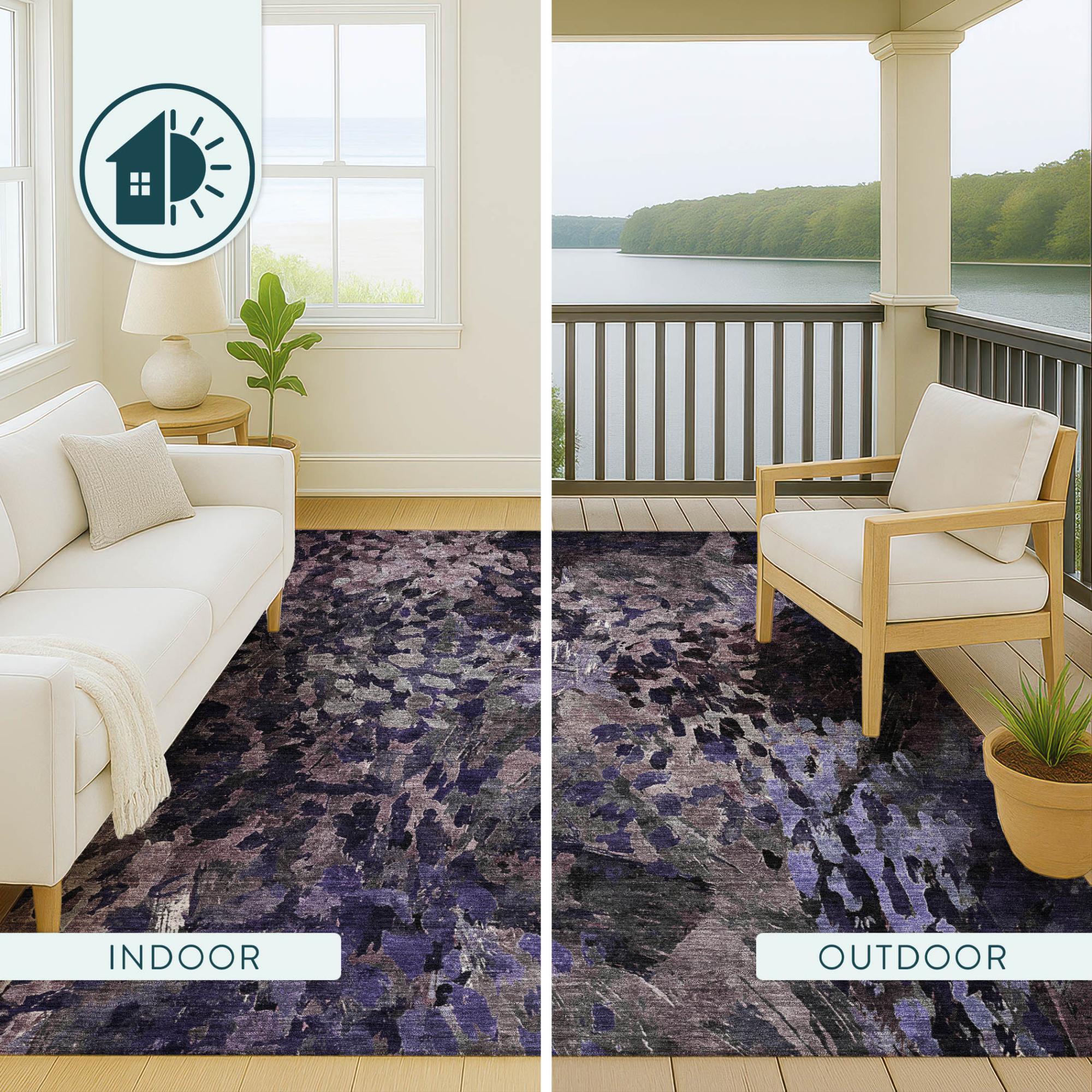 8' Eggplant And Purple Round Abstract Washable Indoor Outdoor Area Rug Homeroots Outdoor