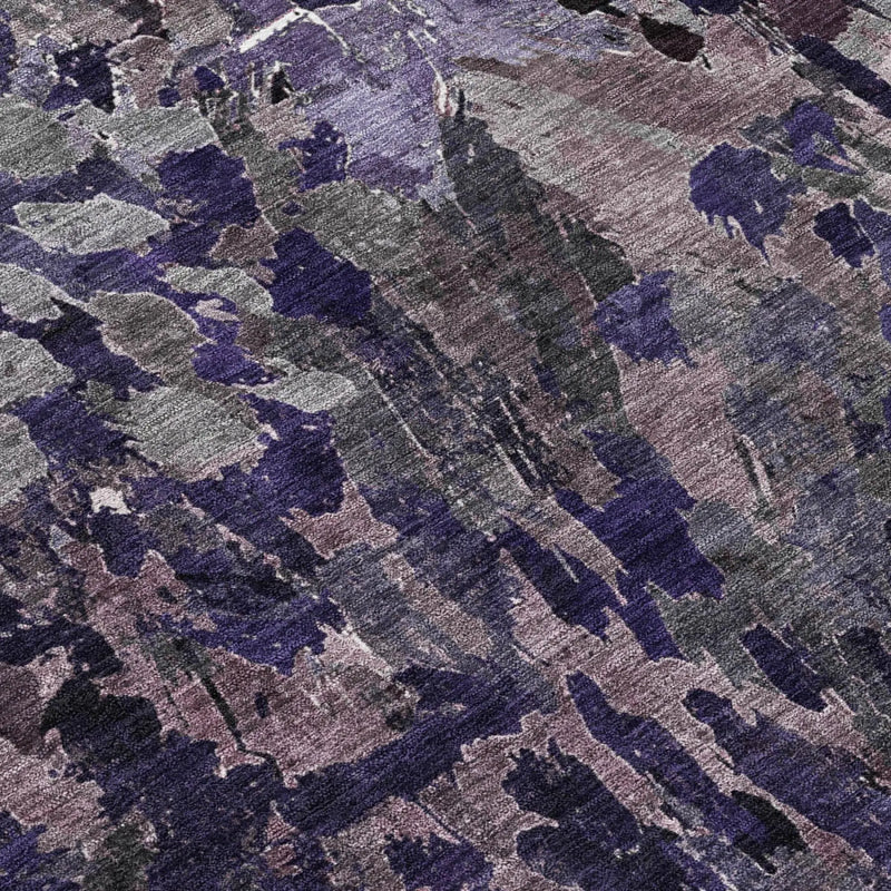 8' Eggplant And Purple Round Abstract Washable Indoor Outdoor Area Rug Homeroots Outdoor