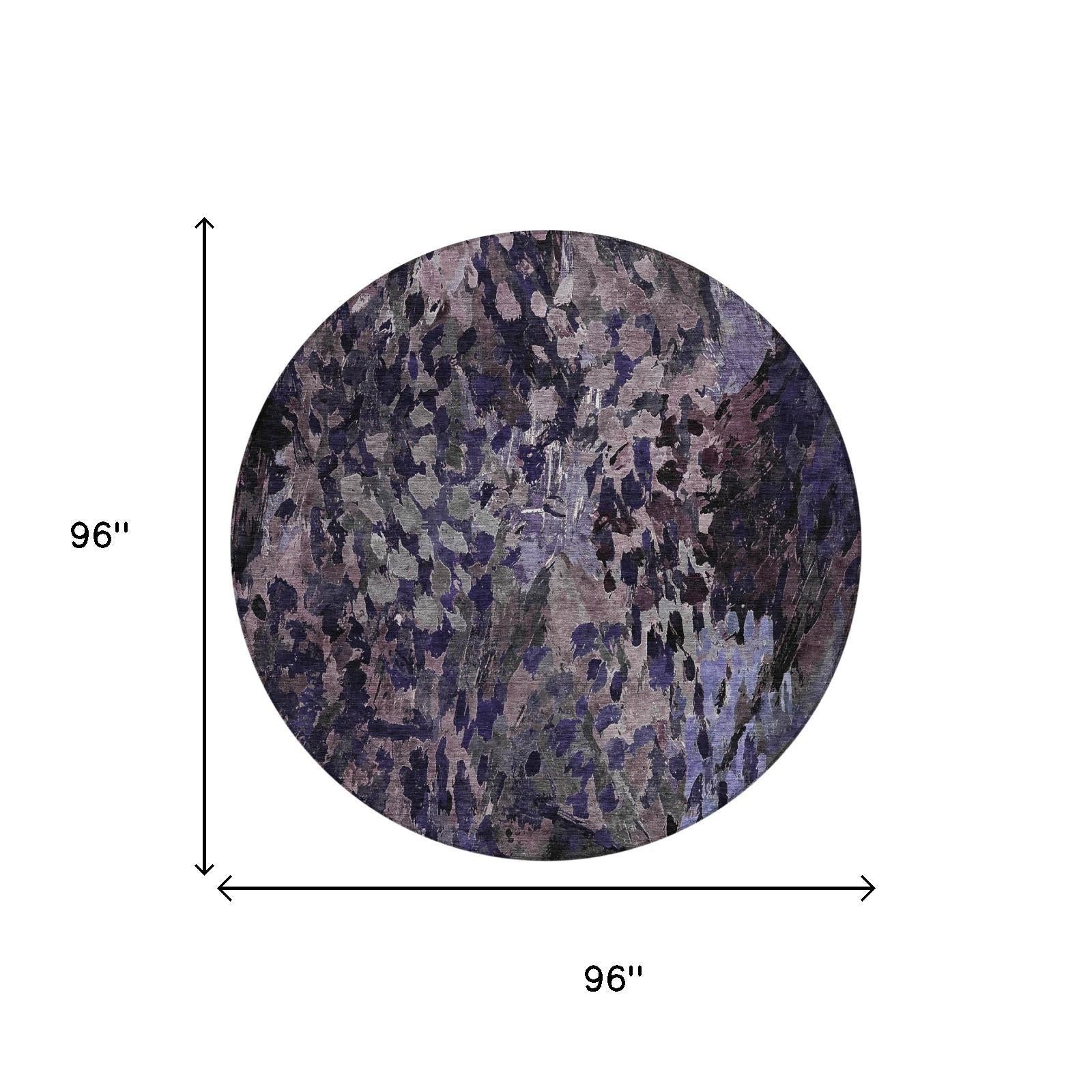 8' Eggplant And Purple Round Abstract Washable Indoor Outdoor Area Rug Homeroots Outdoor