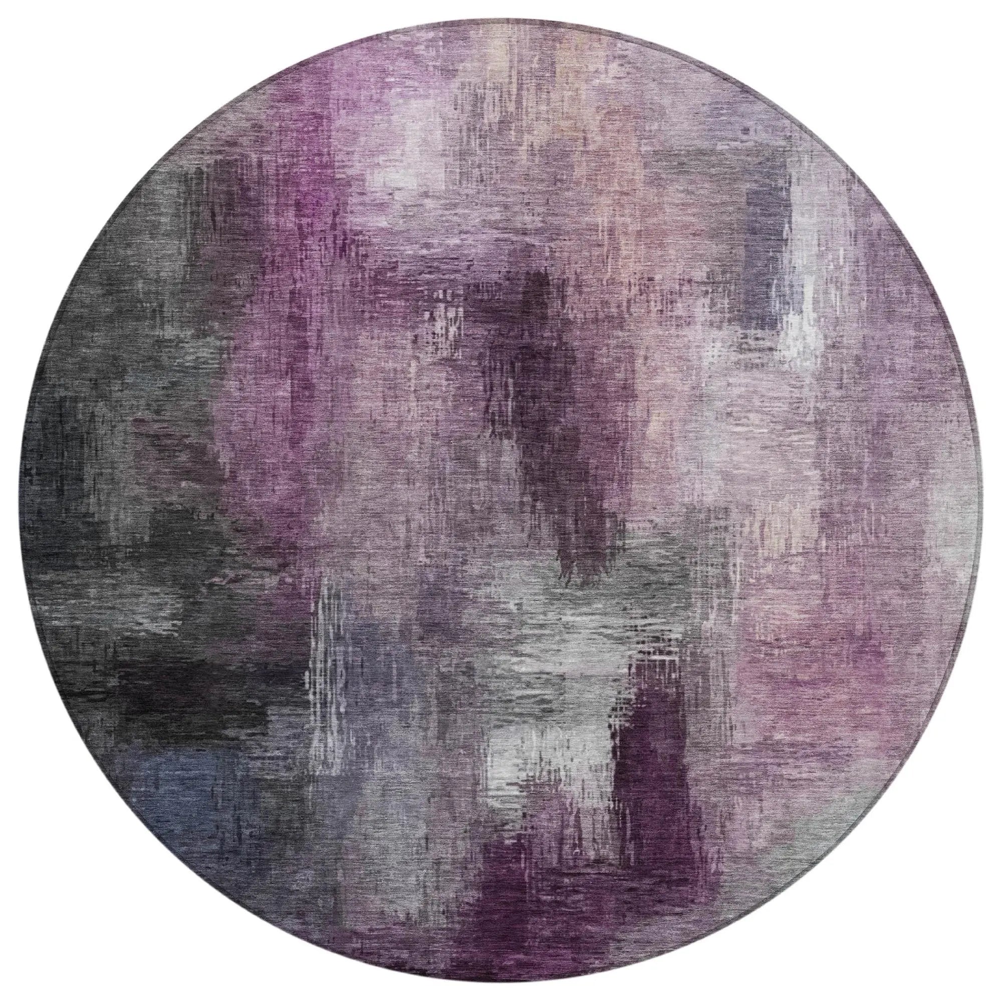 8' Eggplant And Purple Round Abstract Washable Indoor Outdoor Area Rug Homeroots Outdoor