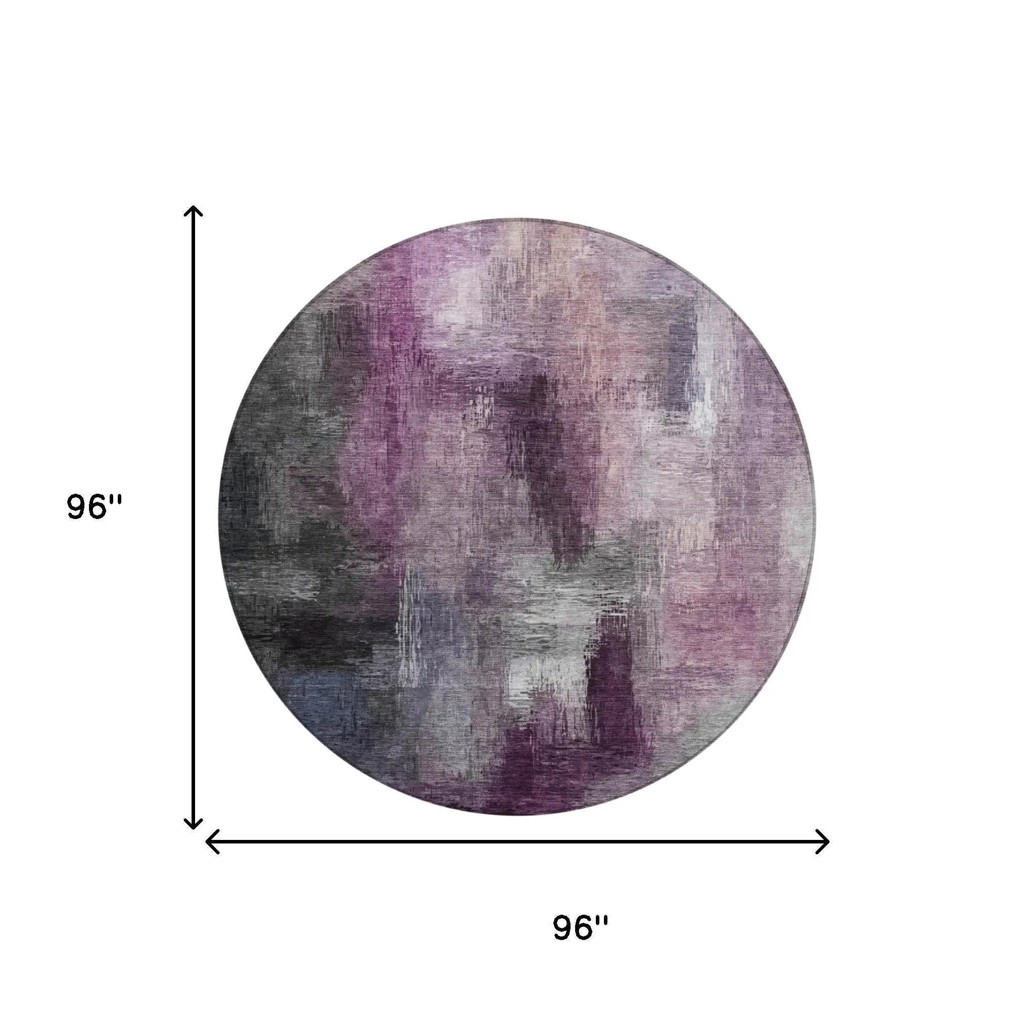 8' Eggplant And Purple Round Abstract Washable Indoor Outdoor Area Rug Homeroots Outdoor