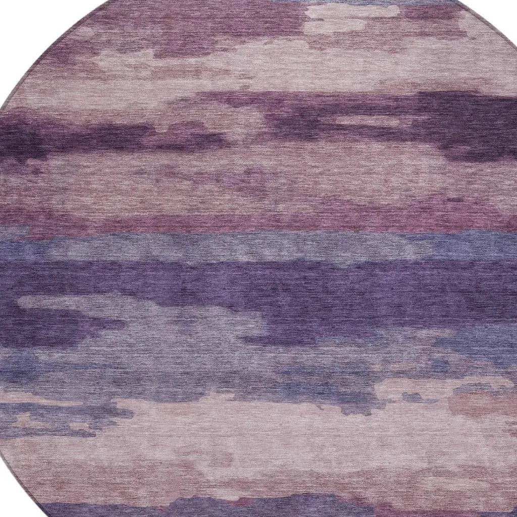 8' Eggplant And Purple Round Abstract Washable Indoor Outdoor Area Rug Homeroots Outdoor