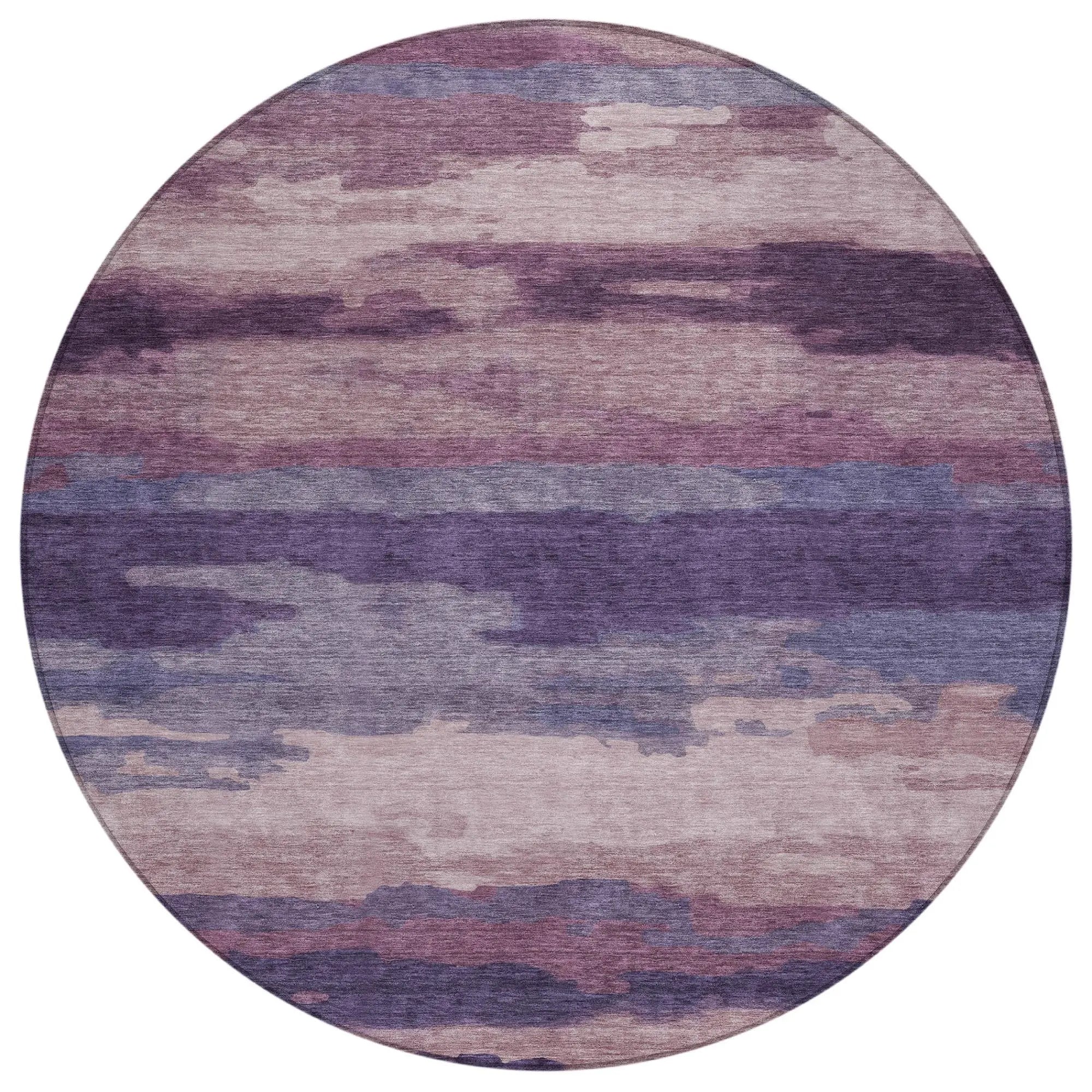 8' Eggplant And Purple Round Abstract Washable Indoor Outdoor Area Rug Homeroots Outdoor