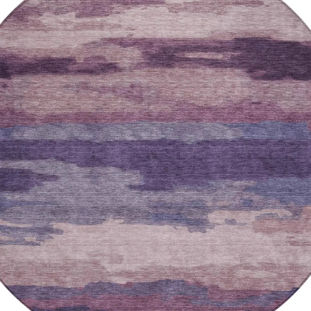 8' Eggplant And Purple Round Abstract Washable Indoor Outdoor Area Rug Homeroots Outdoor