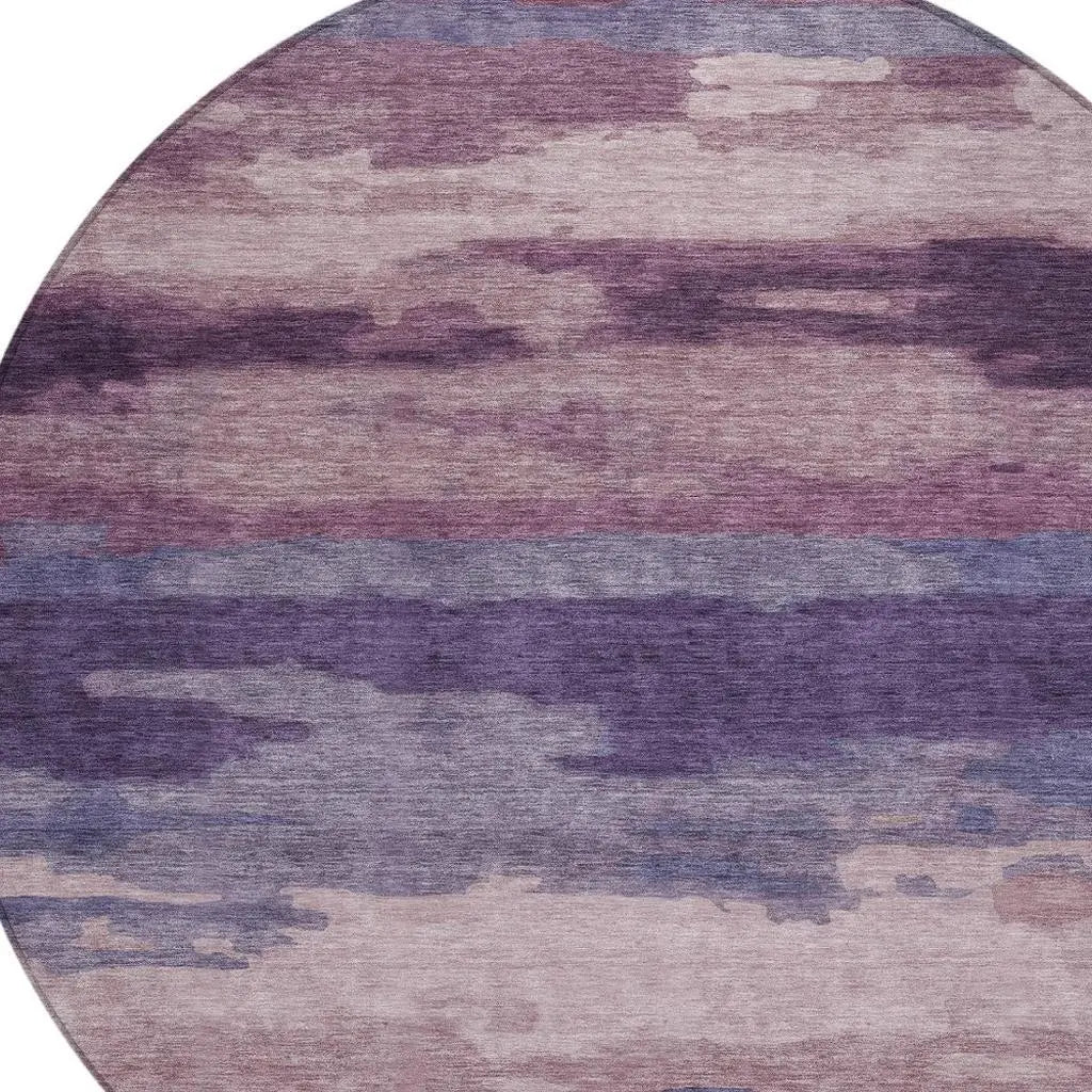 8' Eggplant And Purple Round Abstract Washable Indoor Outdoor Area Rug Homeroots Outdoor