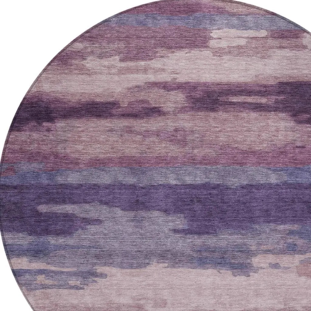 8' Eggplant And Purple Round Abstract Washable Indoor Outdoor Area Rug Homeroots Outdoor