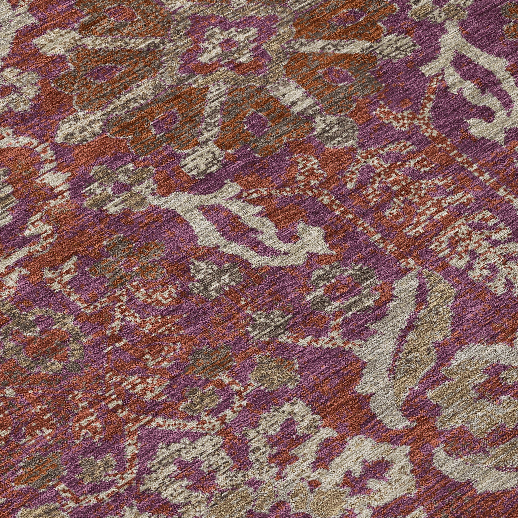 8' Eggplant And Purple Round Damask Washable Indoor Outdoor Area Rug Homeroots Outdoor