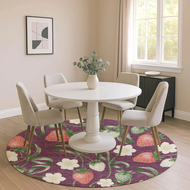 8' Eggplant And Purple Round Floral Washable Indoor Outdoor Area Rug Homeroots Outdoor