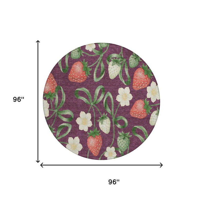 8' Eggplant And Purple Round Floral Washable Indoor Outdoor Area Rug Homeroots Outdoor