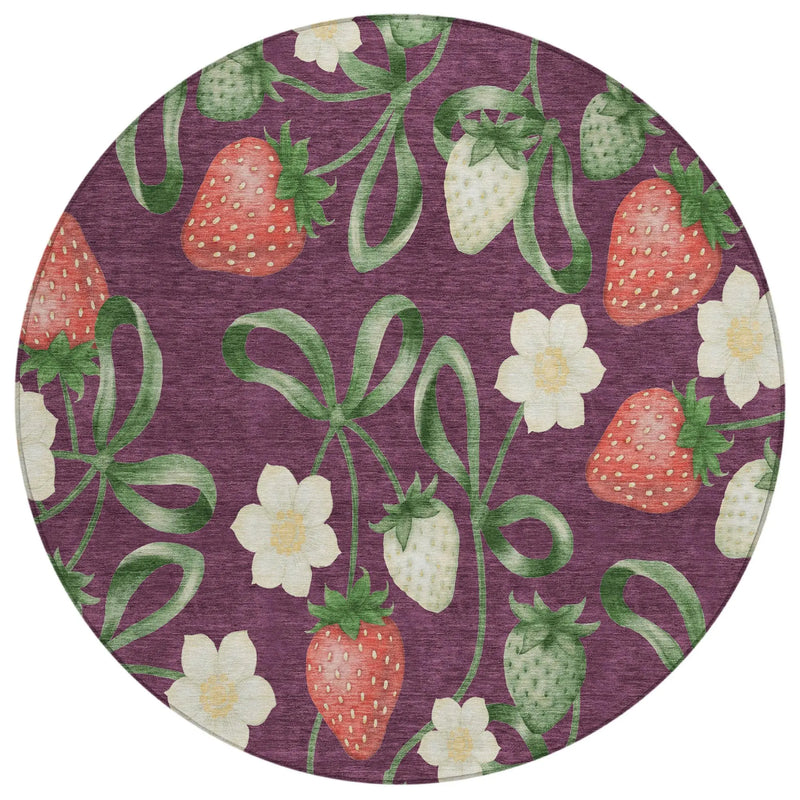 8' Eggplant And Purple Round Floral Washable Indoor Outdoor Area Rug Homeroots Outdoor