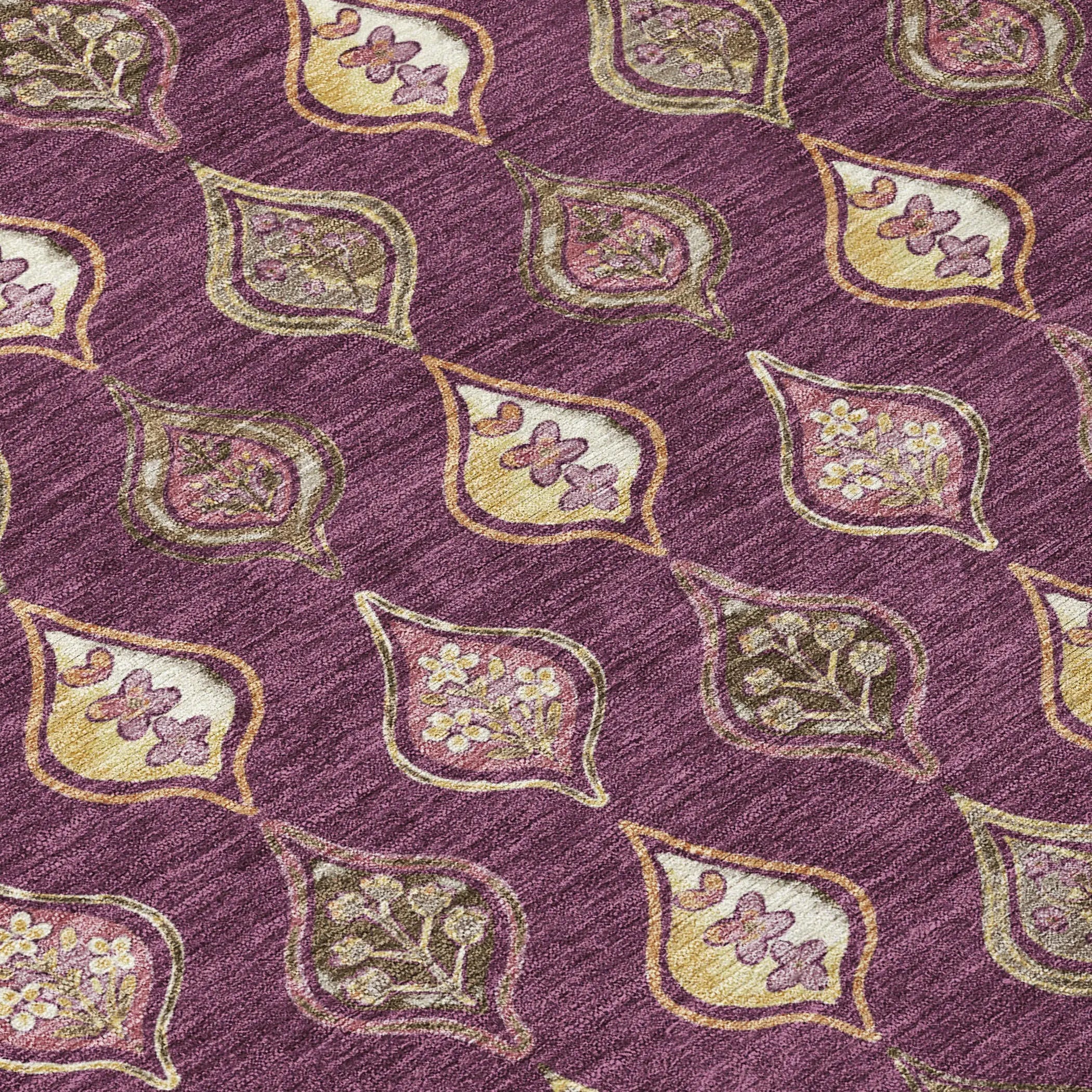 8' Eggplant And Purple Round Floral Washable Indoor Outdoor Area Rug Homeroots Outdoor