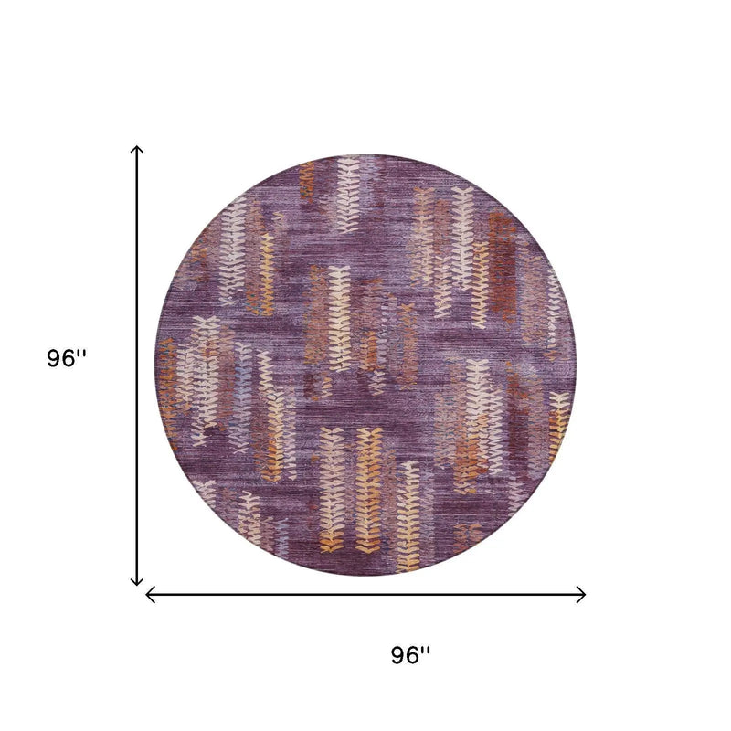 8' Eggplant And Purple Round Striped Washable Indoor Outdoor Area Rug Homeroots Outdoor