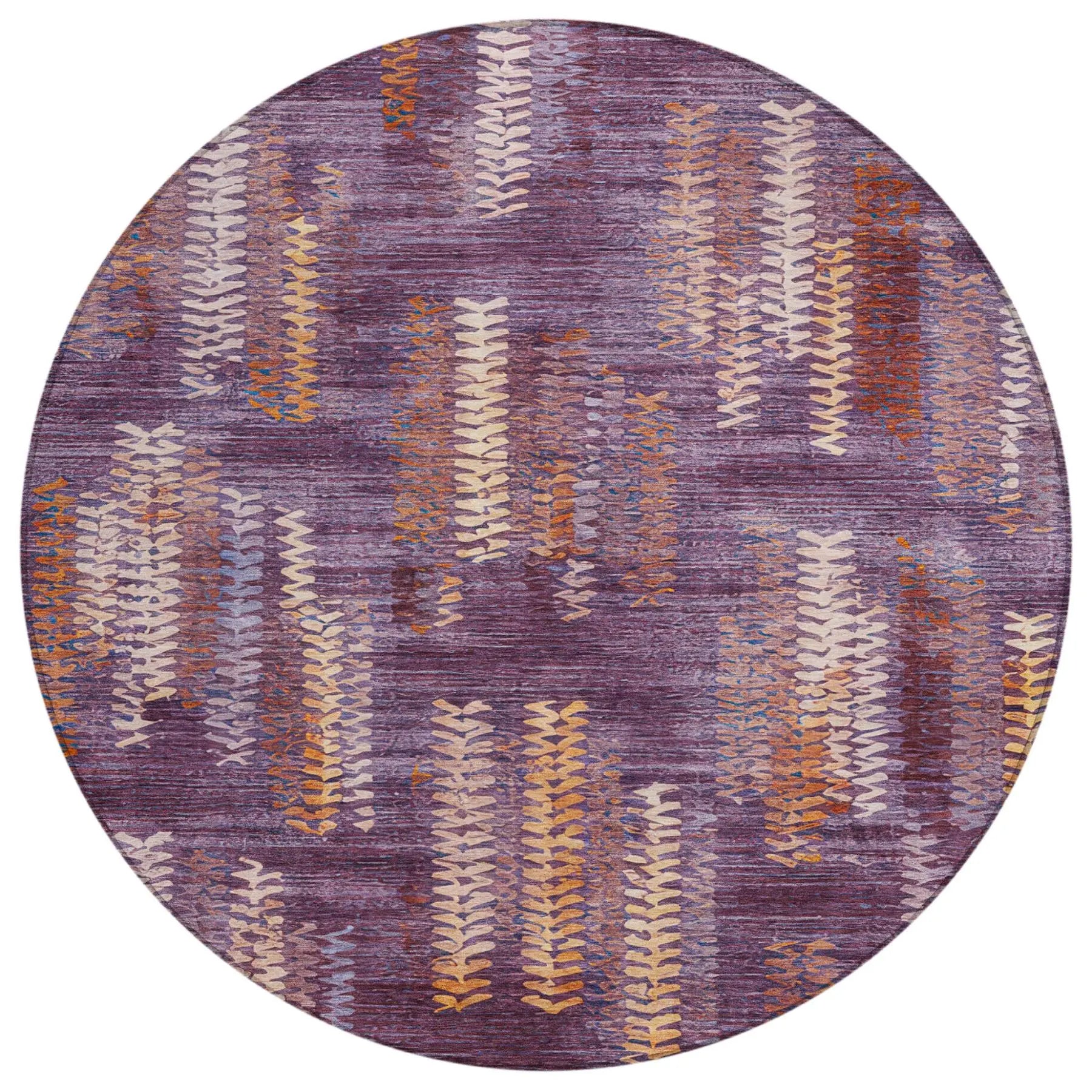8' Eggplant And Purple Round Striped Washable Indoor Outdoor Area Rug Homeroots Outdoor
