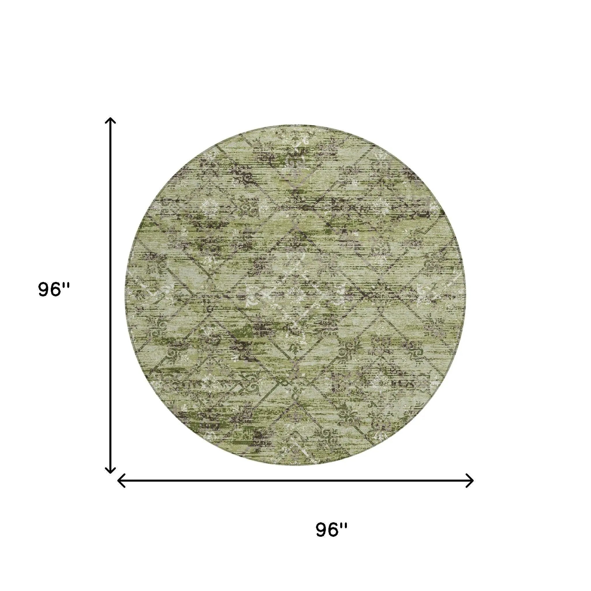8' Fern Green And Brown Round Geometric Washable Indoor Outdoor Area Rug Homeroots Outdoor