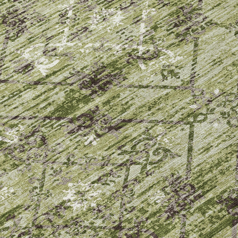 8' Fern Green And Brown Round Geometric Washable Indoor Outdoor Area Rug Homeroots Outdoor
