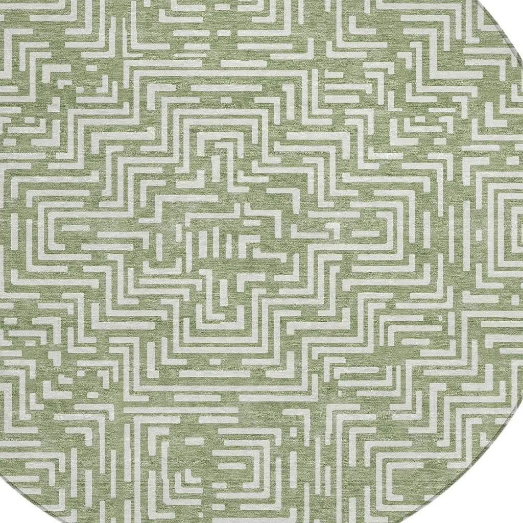 8' Fern Green And Copper Round Geometric Washable Indoor Outdoor Area Rug Homeroots Outdoor
