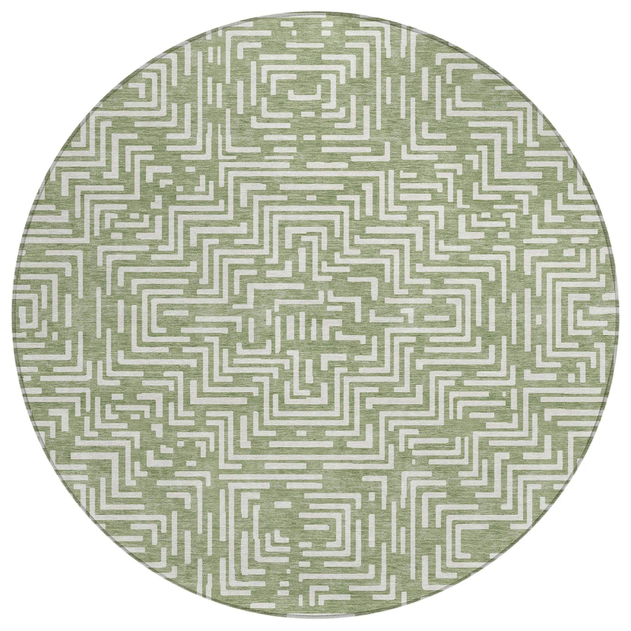8' Fern Green And Copper Round Geometric Washable Indoor Outdoor Area Rug Homeroots Outdoor