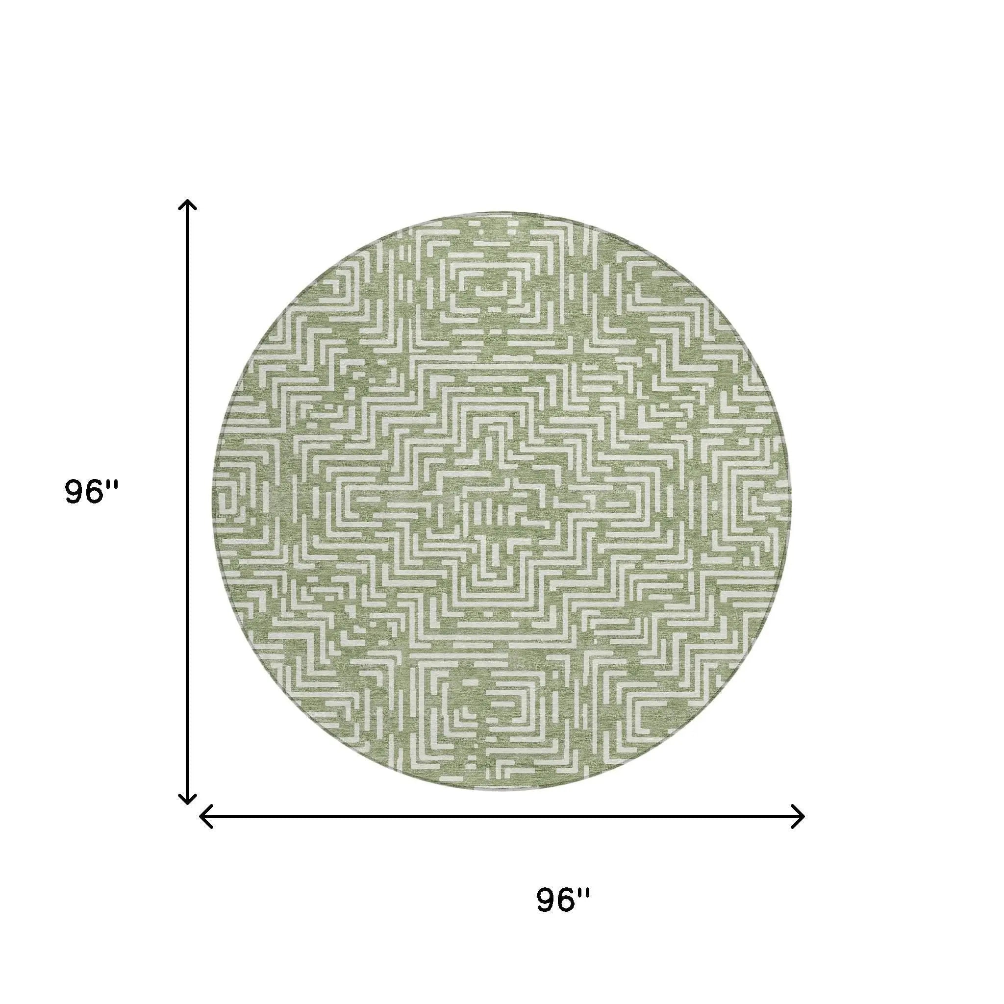 8' Fern Green And Copper Round Geometric Washable Indoor Outdoor Area Rug Homeroots Outdoor