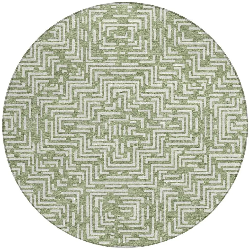 8' Fern Green And Copper Round Geometric Washable Indoor Outdoor Area Rug Homeroots Outdoor