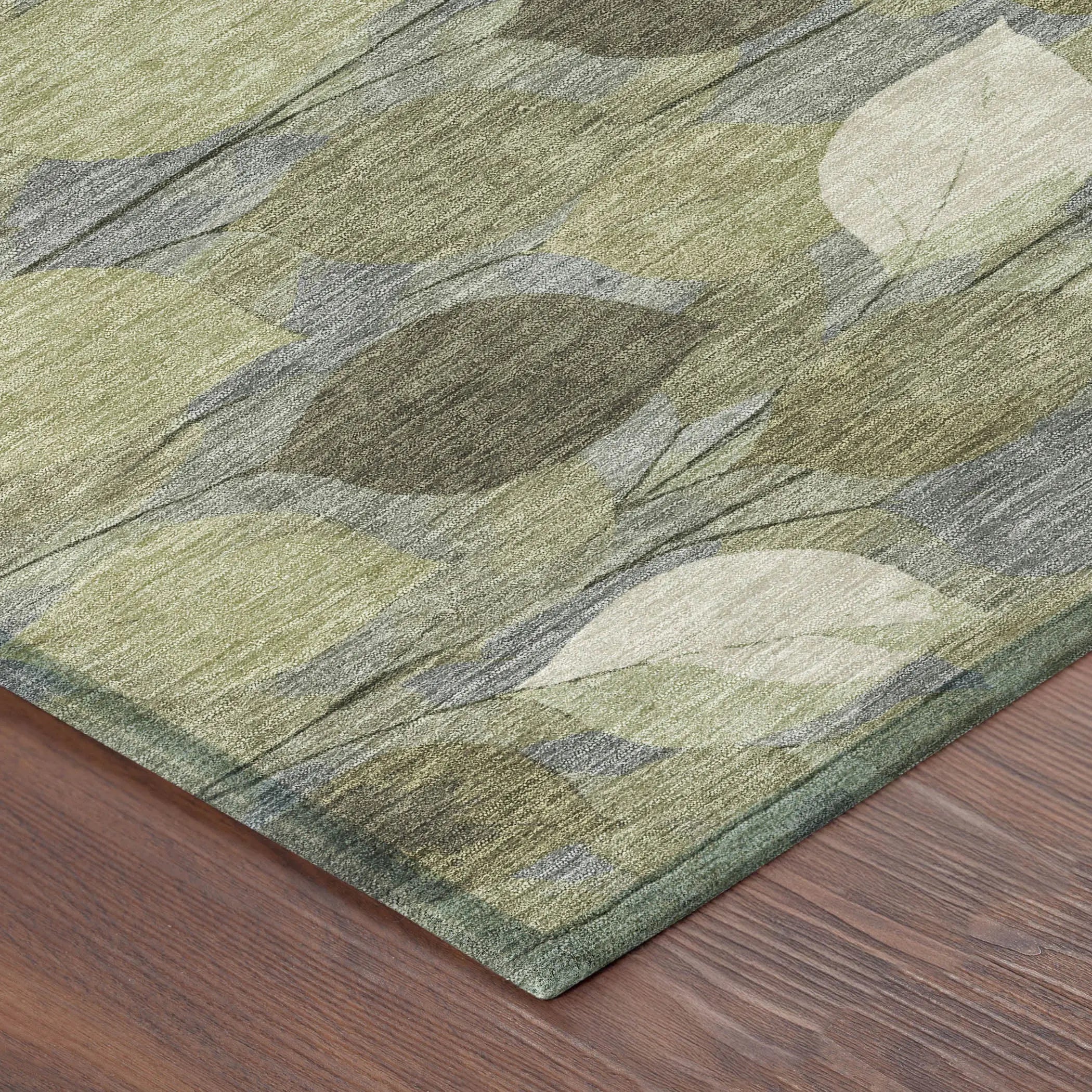 8' Fern Green And Green Round Floral Washable Indoor Outdoor Area Rug Homeroots Outdoor