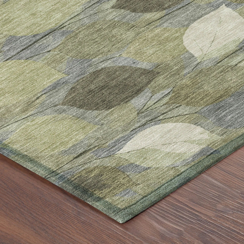 8' Fern Green And Green Round Floral Washable Indoor Outdoor Area Rug Homeroots Outdoor