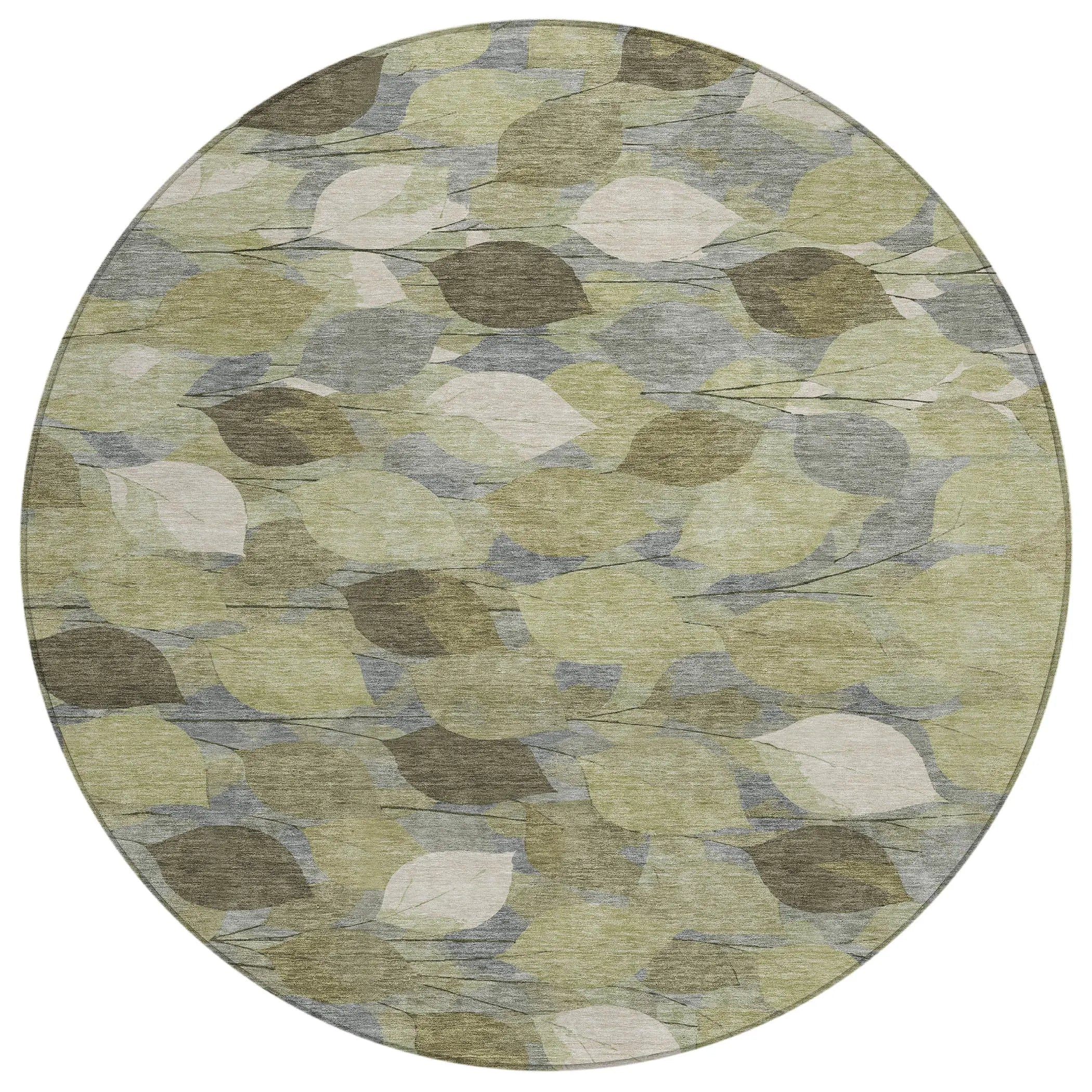 8' Fern Green And Green Round Floral Washable Indoor Outdoor Area Rug Homeroots Outdoor