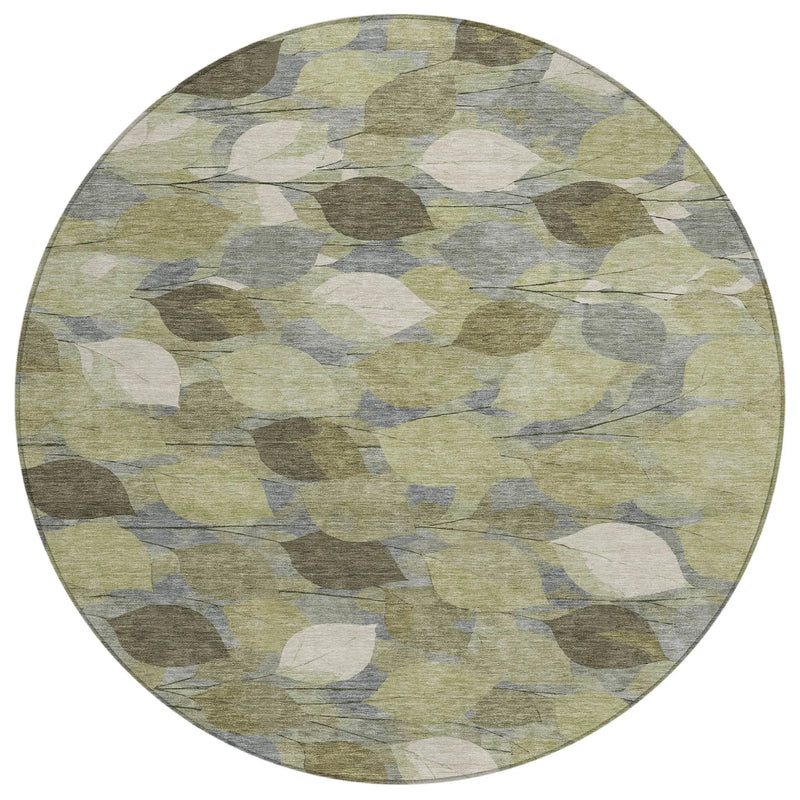 8' Fern Green And Green Round Floral Washable Indoor Outdoor Area Rug Homeroots Outdoor