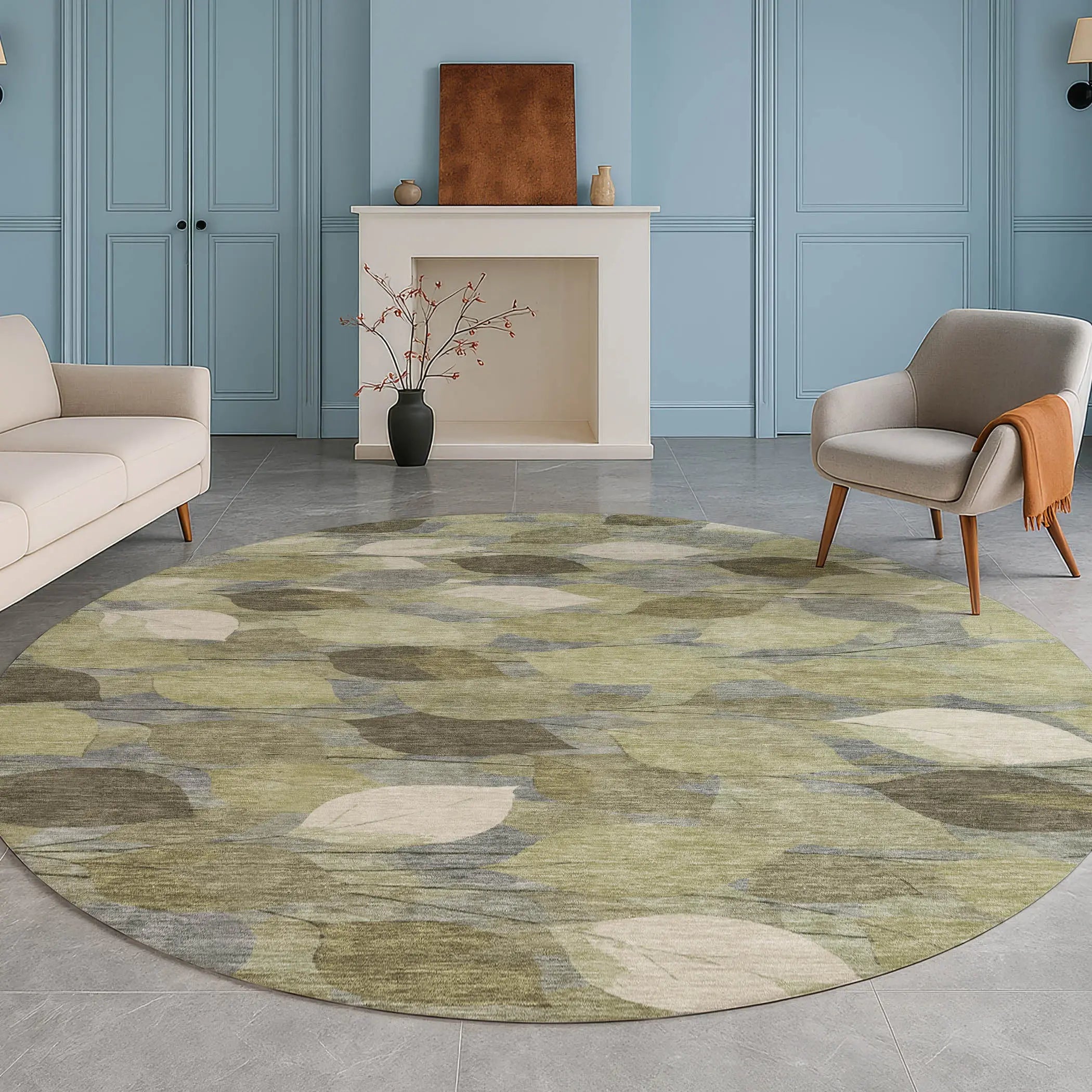 8' Fern Green And Green Round Floral Washable Indoor Outdoor Area Rug Homeroots Outdoor